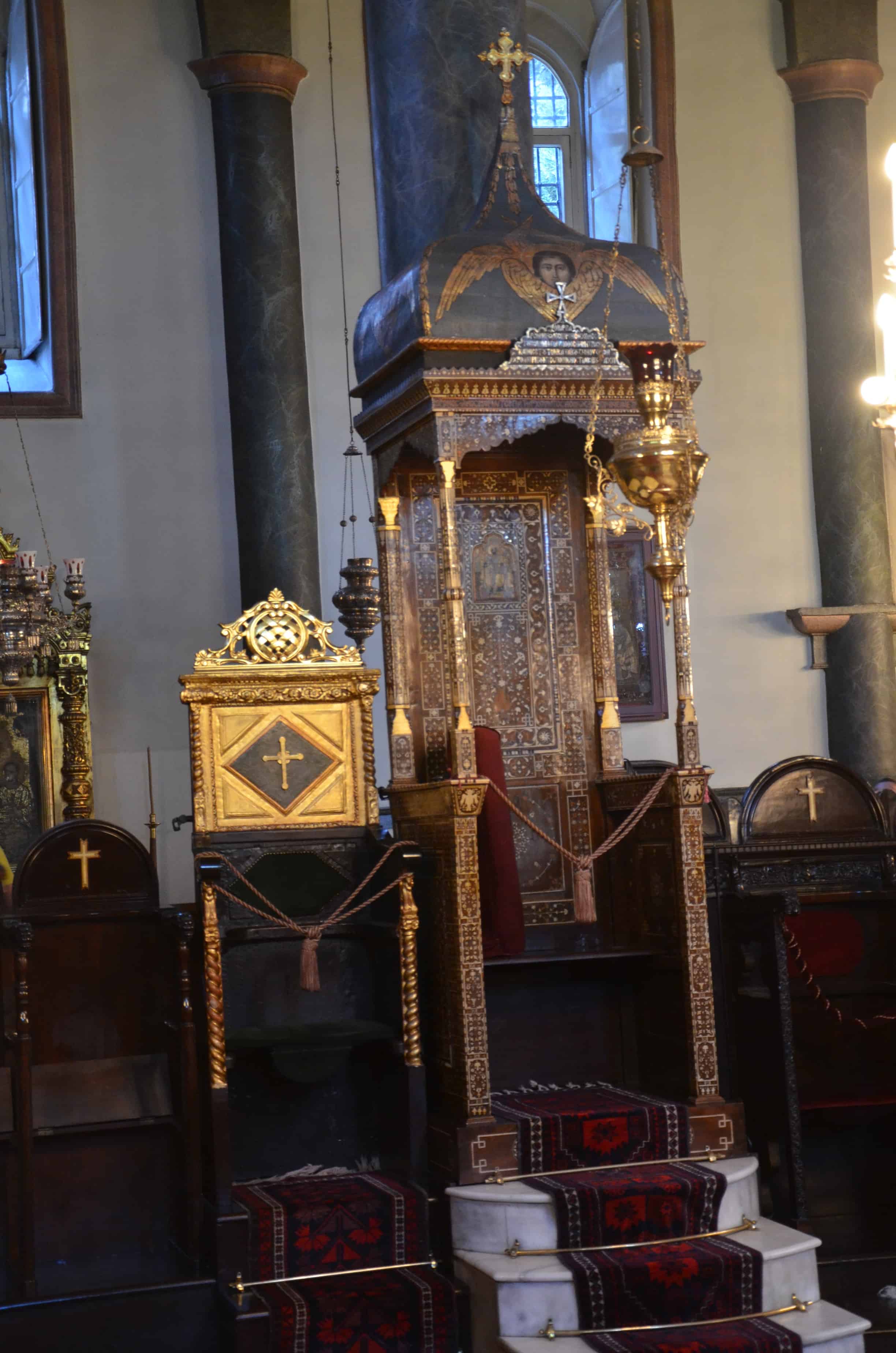 Patriarchal throne at the Church of St. George at the Ecumenical Patriarchate of Constantinople in Fener, Istanbul, Turkey