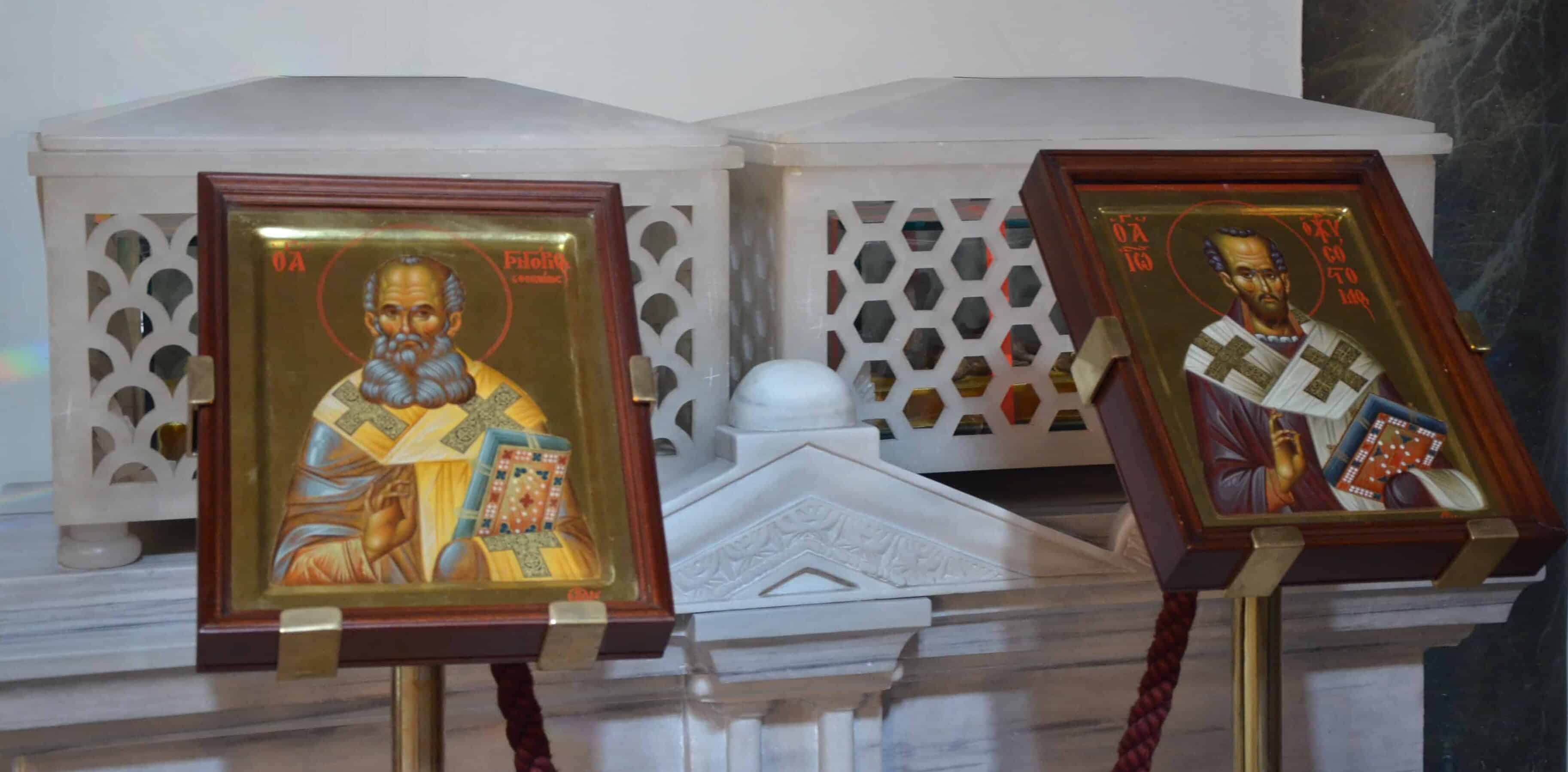 Relics of St. Gregory the Theologian and St. John Chrysostom at the Church of St. George at the Ecumenical Patriarchate of Constantinople in Fener, Istanbul, Turkey