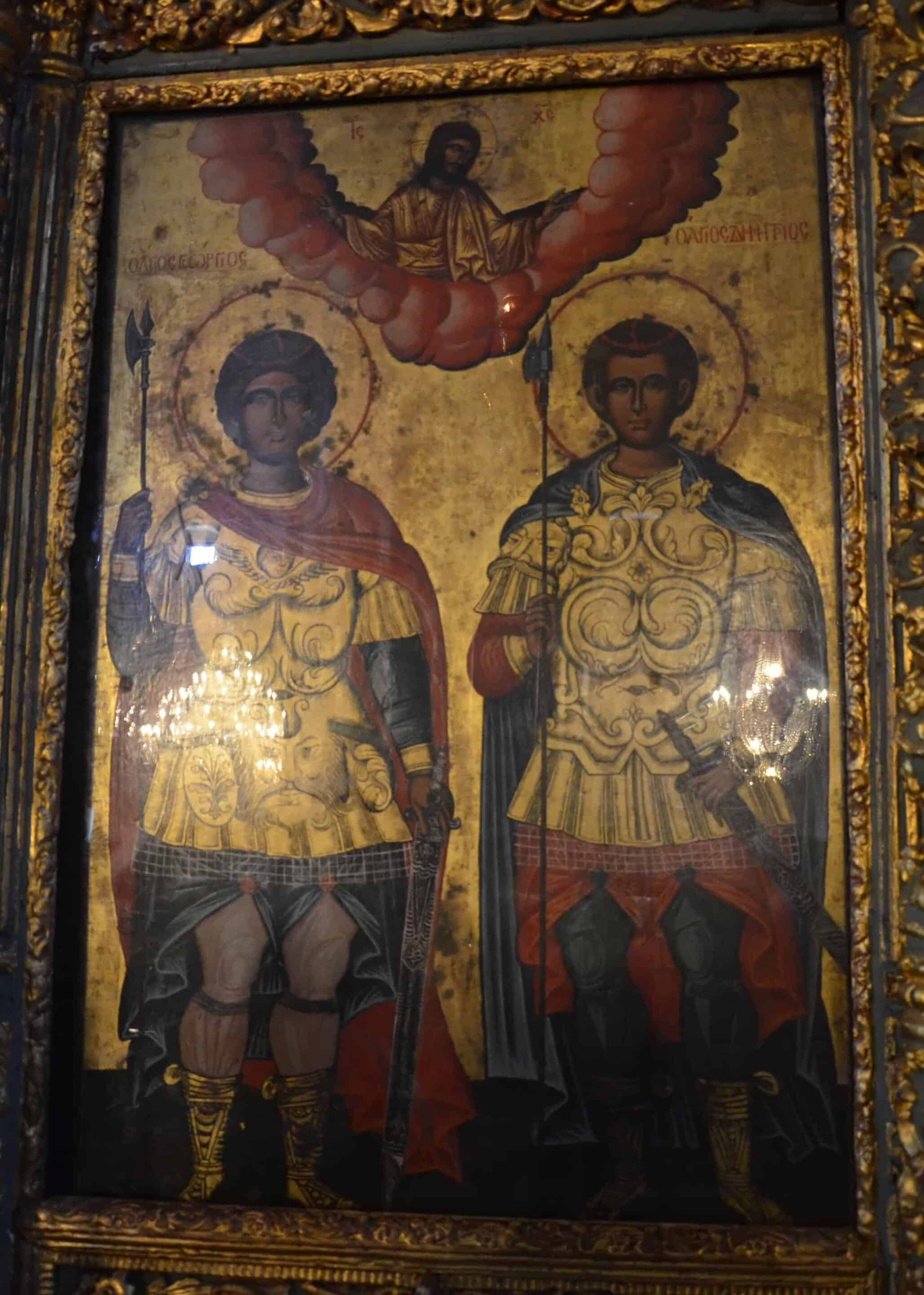 Icon of Saints George and Demetrios on the iconostasis of the Church of St. George at the Ecumenical Patriarchate of Constantinople in Fener, Istanbul, Turkey