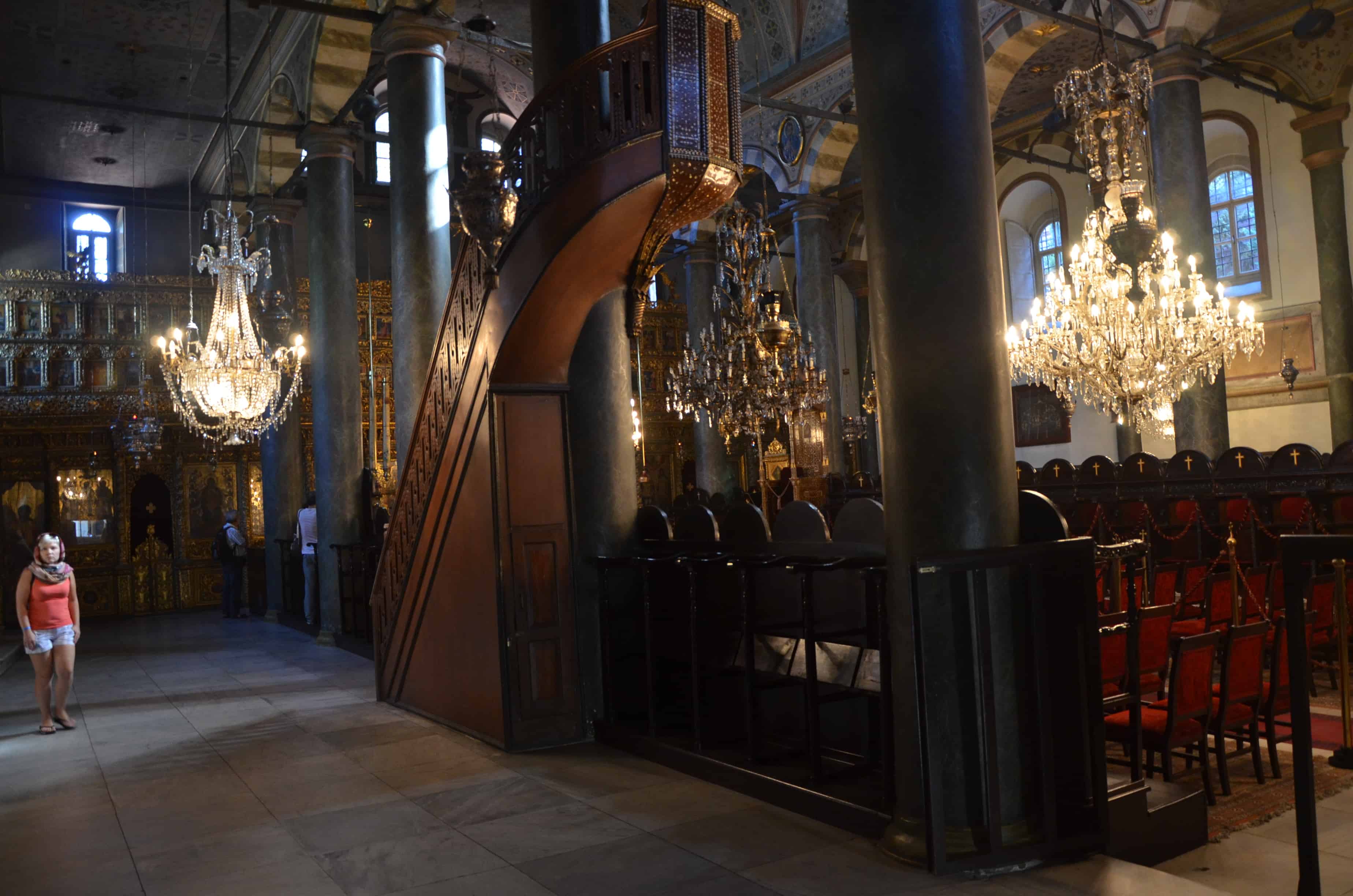 Left aisle of the Church of St. George at the Ecumenical Patriarchate of Constantinople in Fener, Istanbul, Turkey