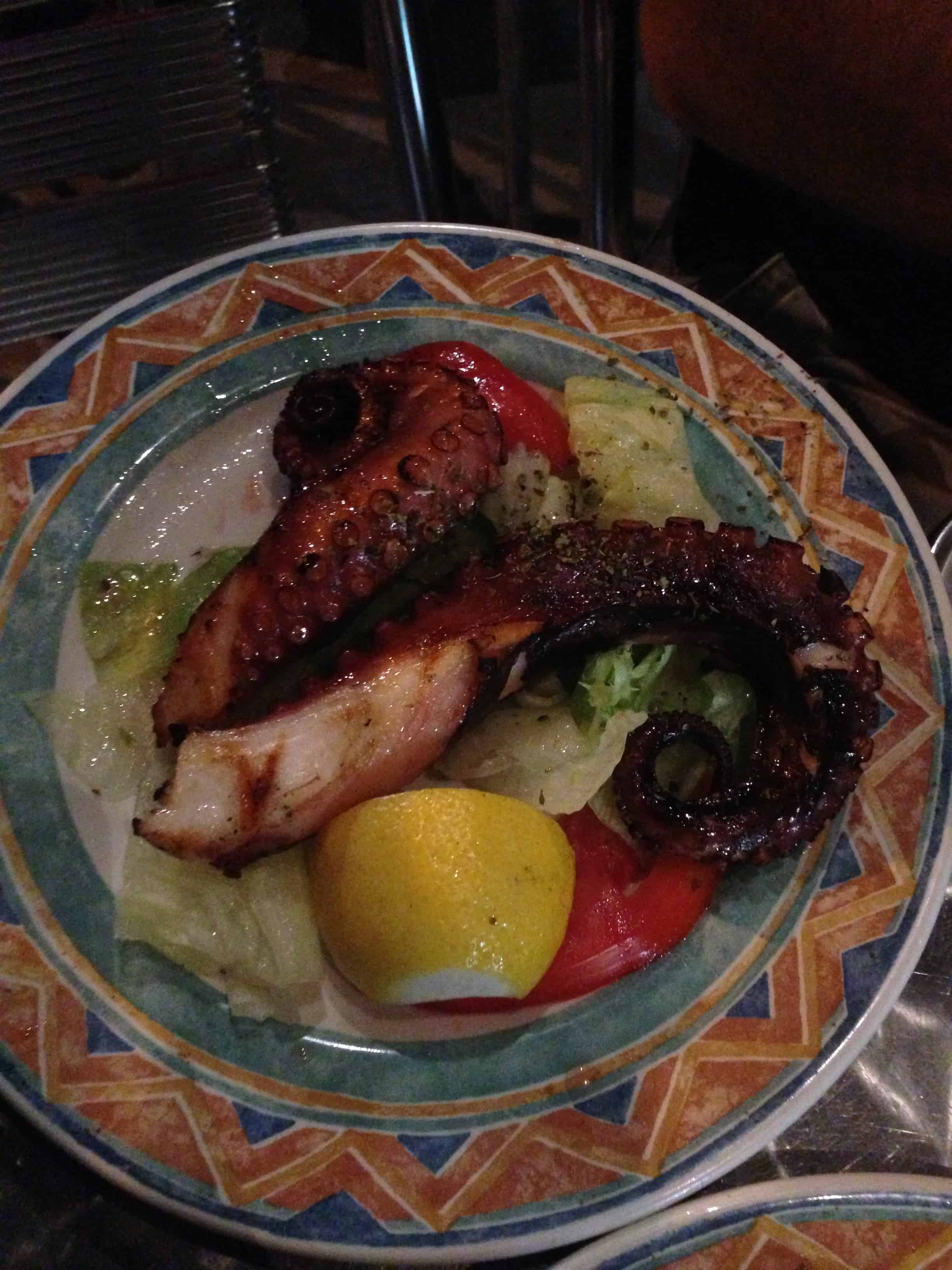 Grilled octopus at Megas Restaurant in Greektown, Toronto, Ontario, Canada