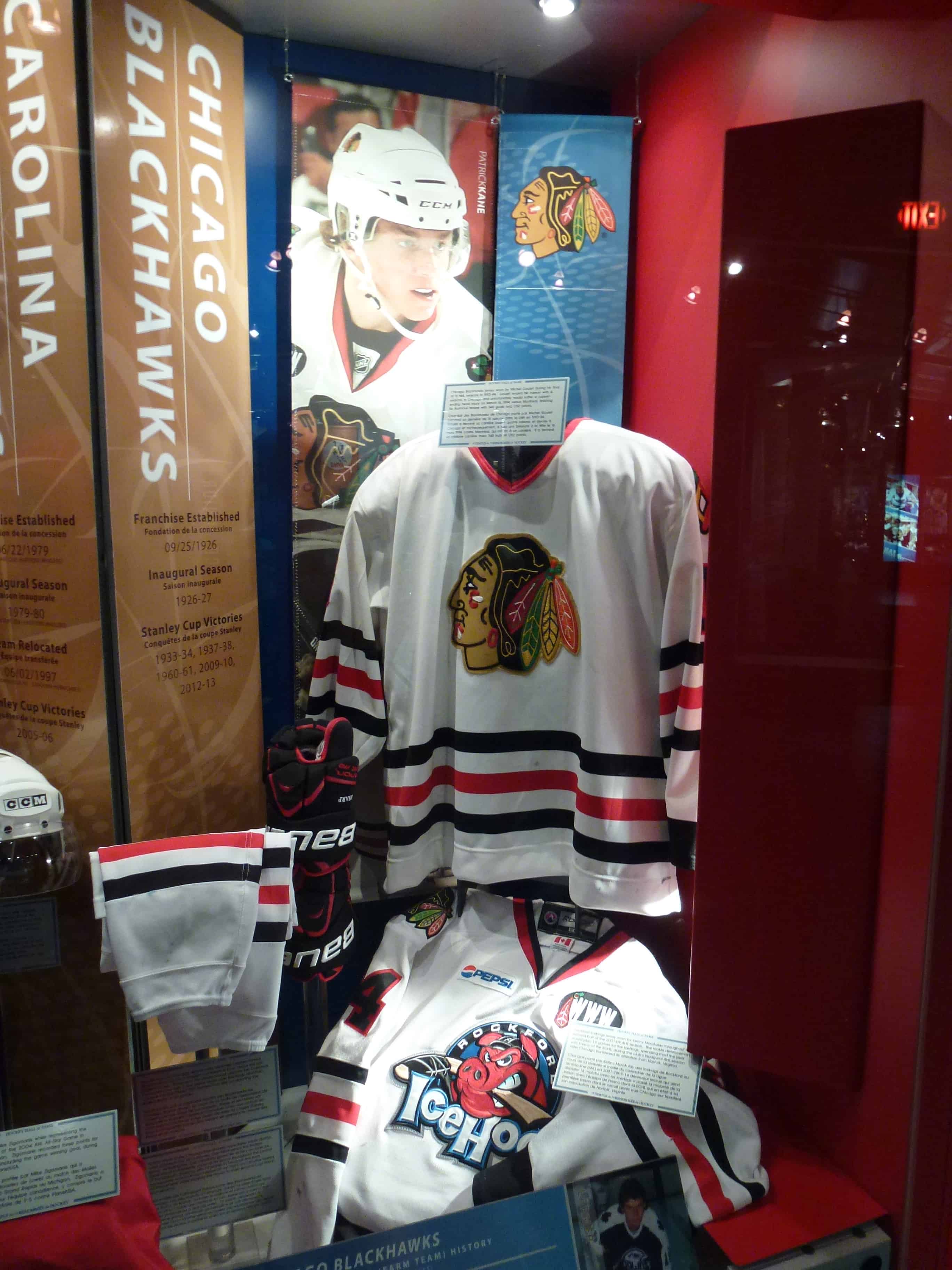 Chicago Blackhawks team display at the Hockey Hall of Fame in Toronto, Ontario, Canada