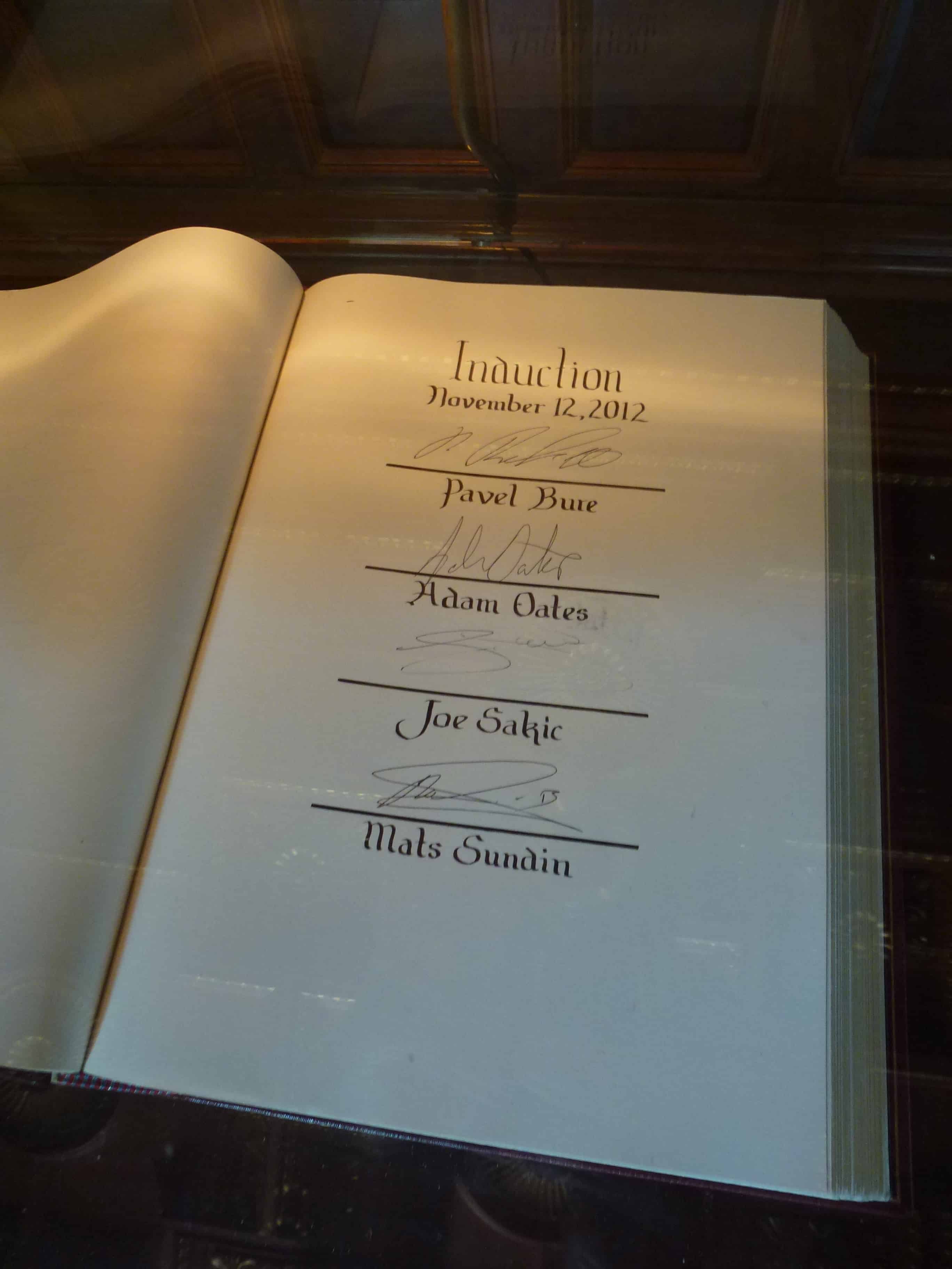 Hockey Hall of Fame induction book at the Hockey Hall of Fame in Toronto, Ontario, Canada
