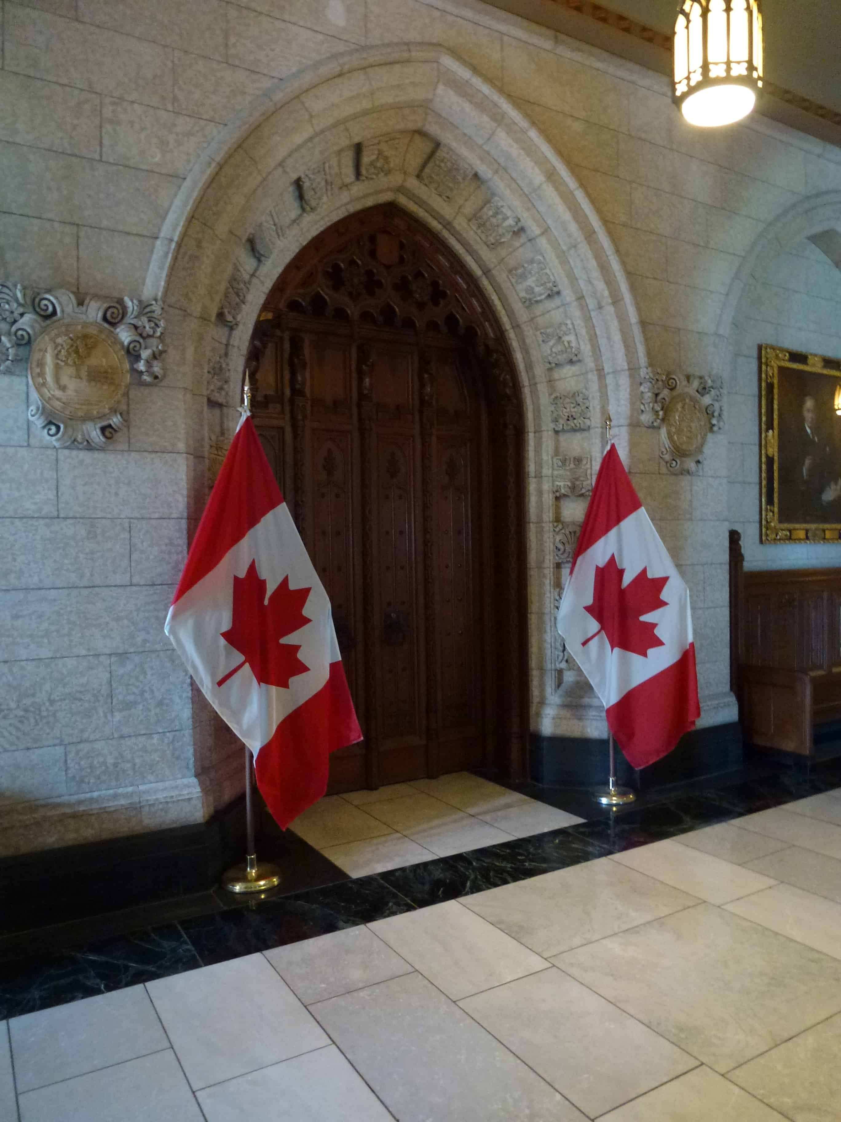 Door to the House of Commons chamber at Parliament Centre Block in Ottawa, Ontario Canada