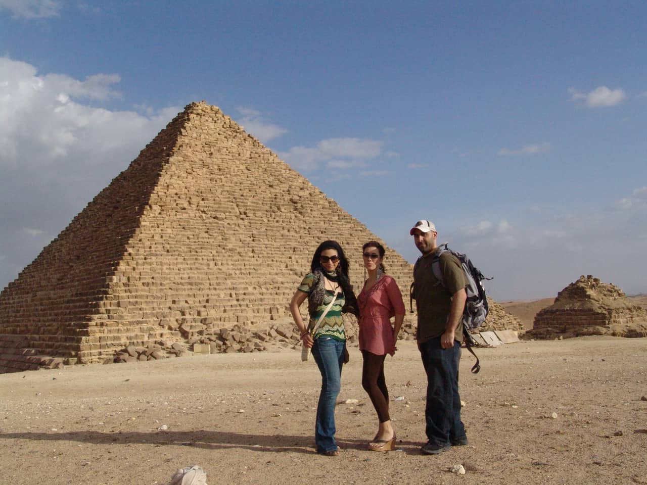 Dana, Maria, and me at the Pyramids of Giza in Egypt