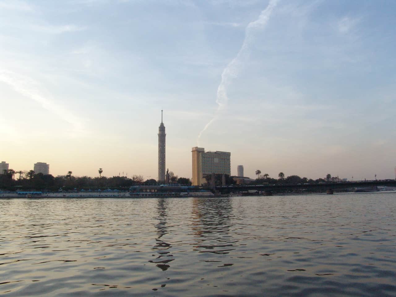 Cairo Tower on a Felucca ride in Cairo, Egypt