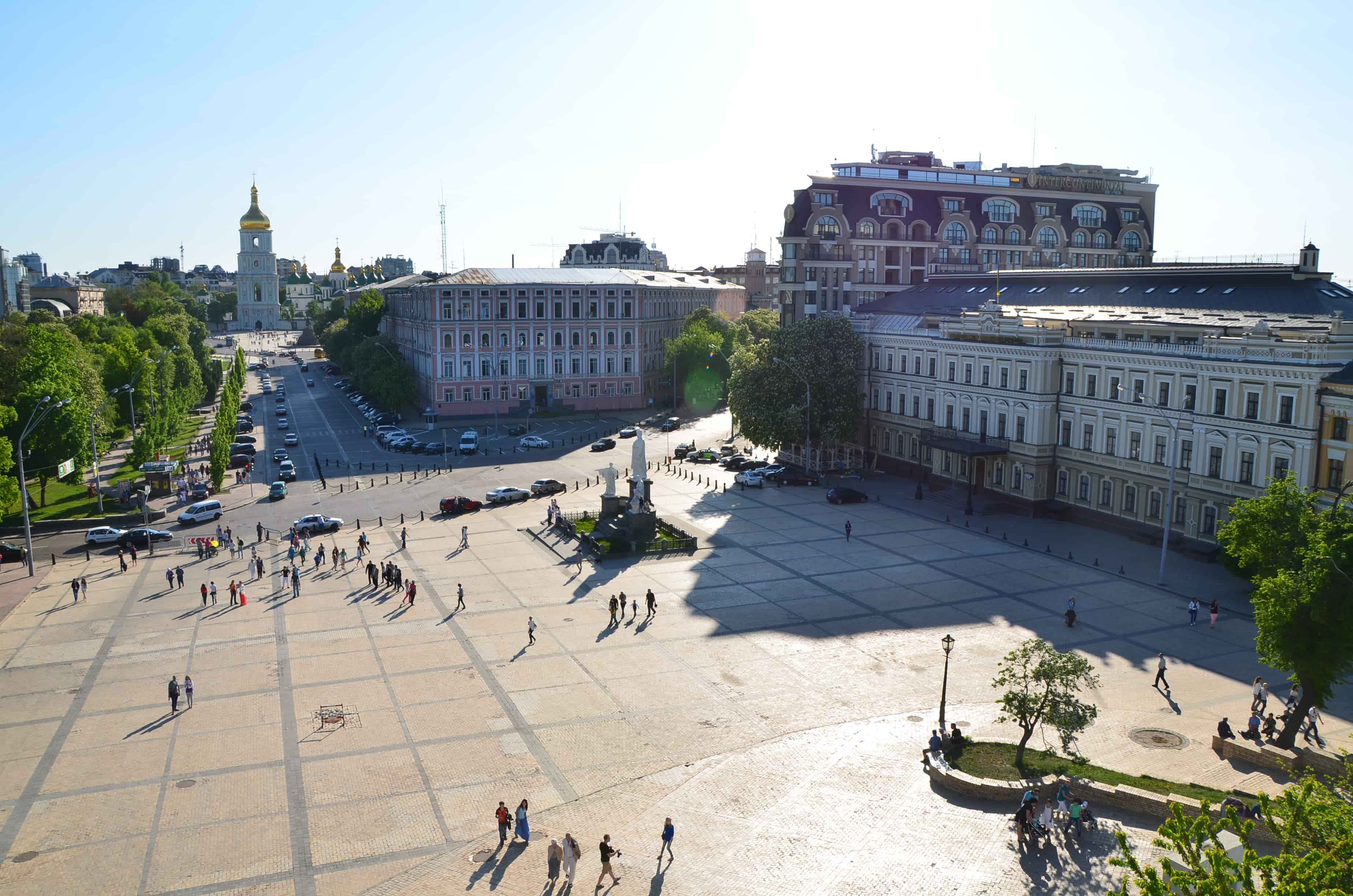 Mykhailivs'ka Square from the bell tower at St. Michael's Golden-Domed Monastery in Kyiv, Ukraine