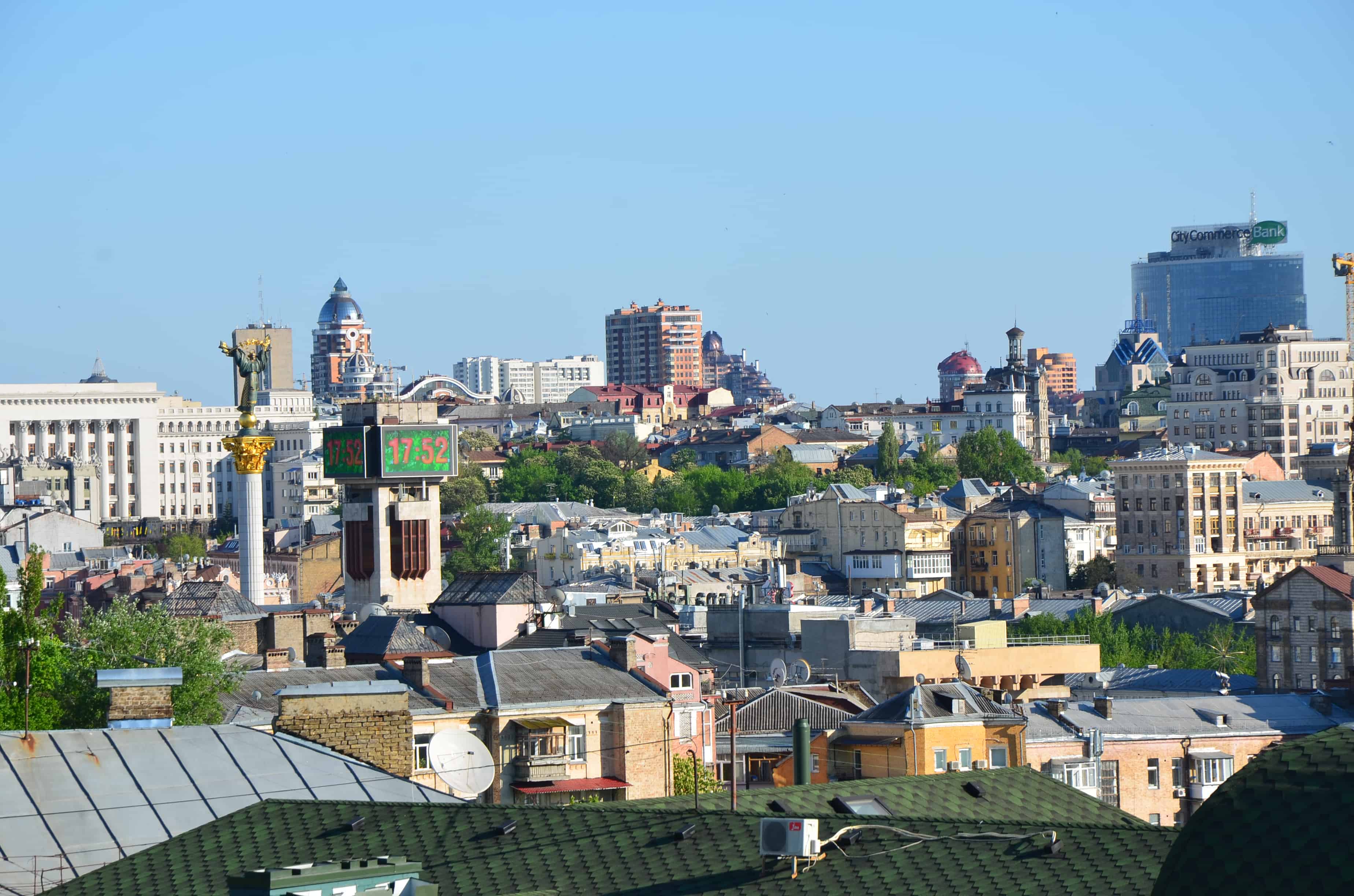 View of Kyiv from the bell tower at St. Michael's Golden-Domed Monastery in Kyiv, Ukraine