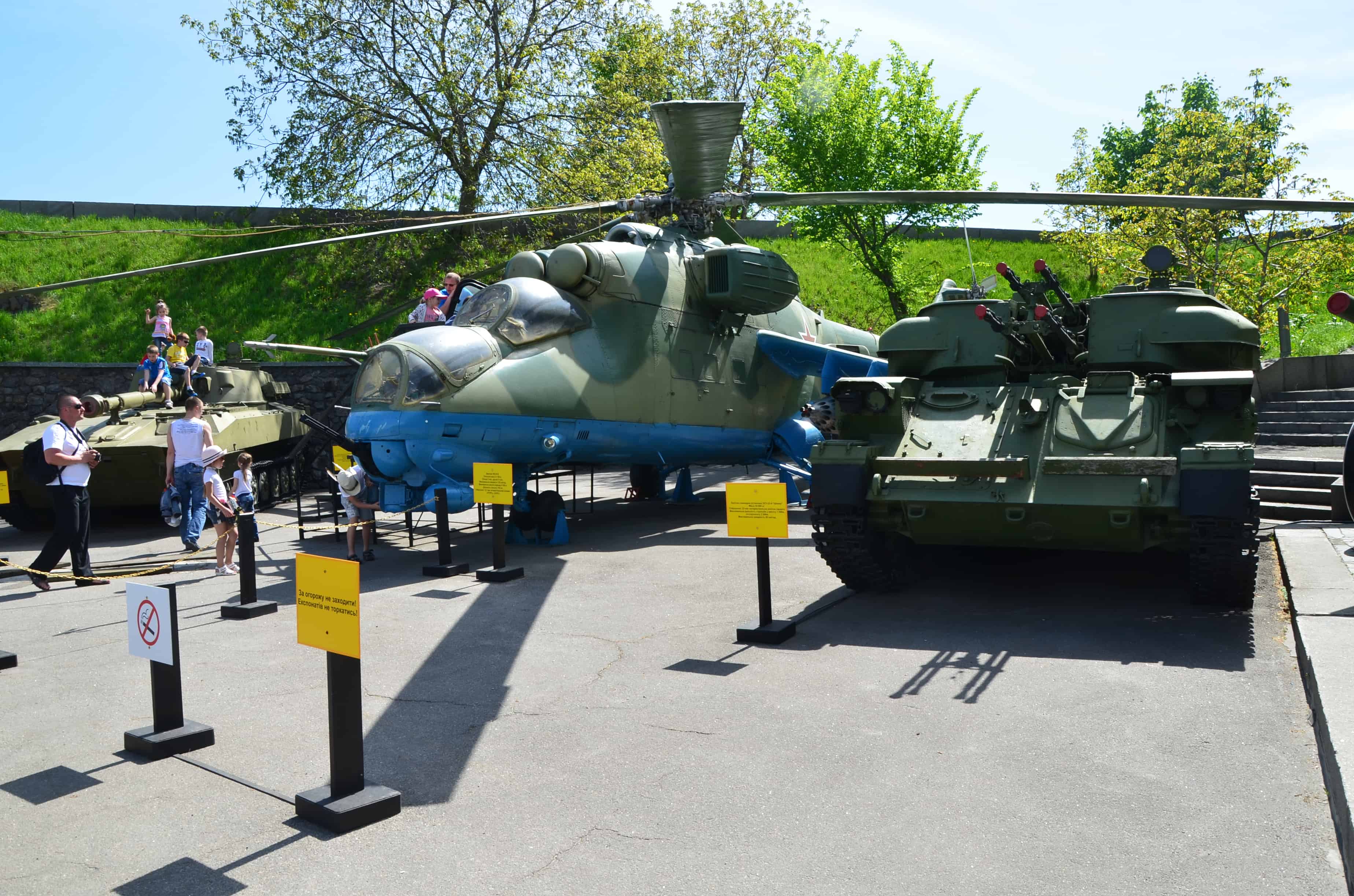 Military vehicles at the National Museum of the History of Ukraine in the Second World War Memorial Complex in Kyiv, Ukraine