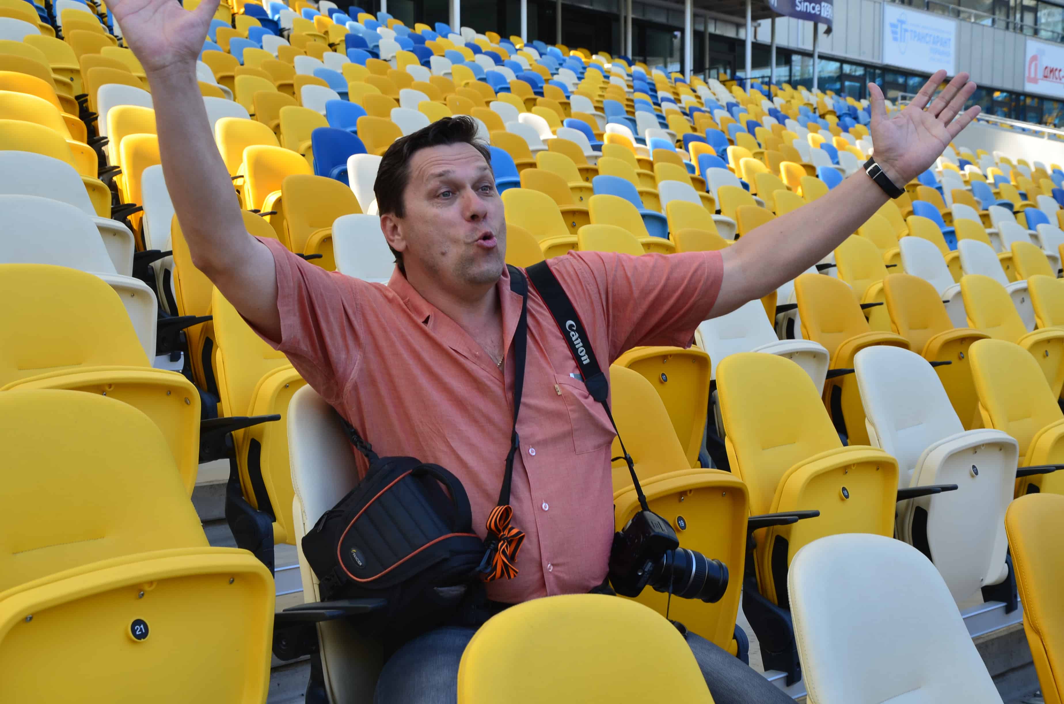 Crazy Russian guy at Olimpiyskiy National Sports Complex in Kyiv, Ukraine