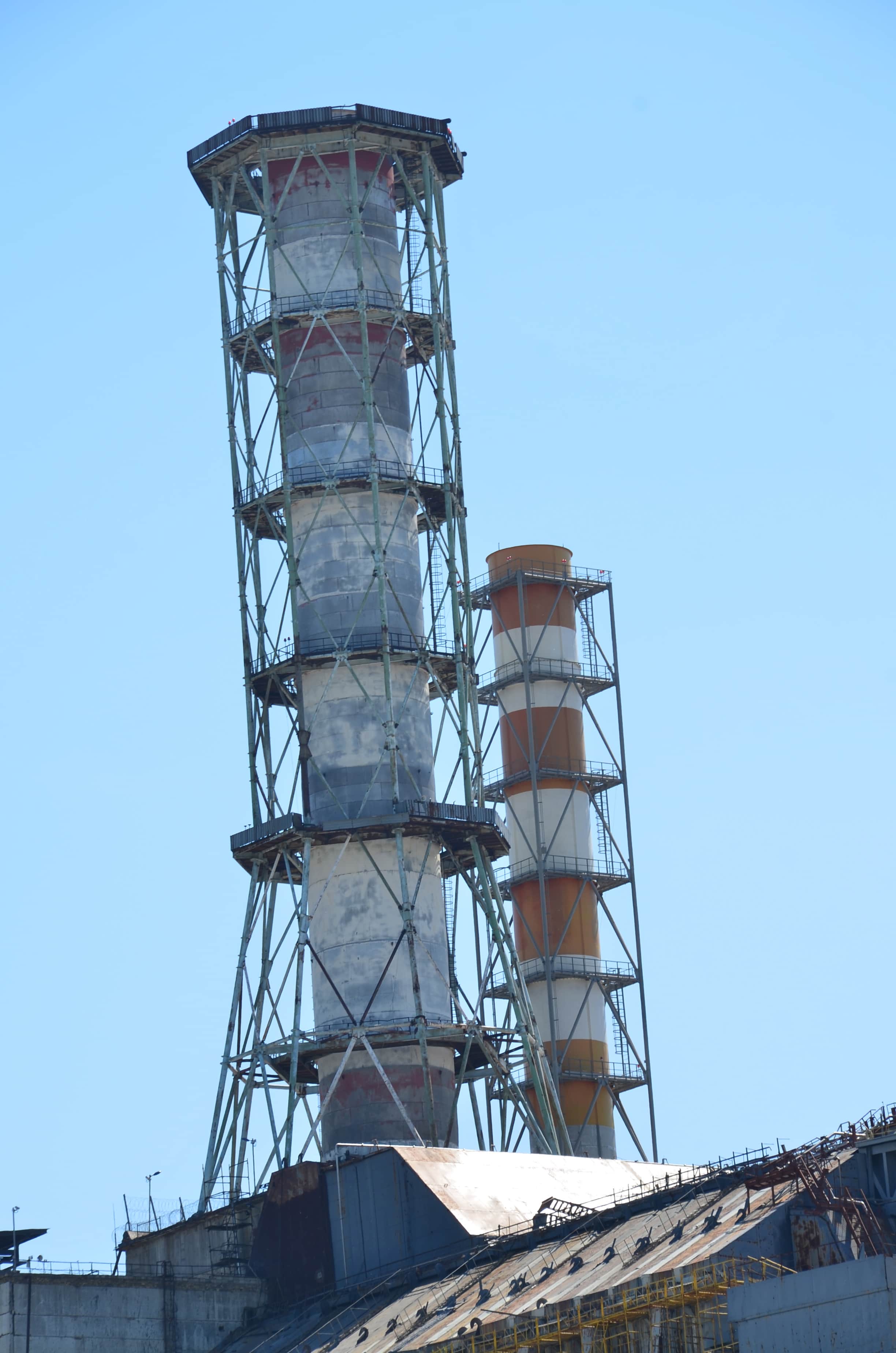 Chimney of Reactors #3 and #4 at Chernobyl Nuclear Power Plant in Chernobyl Exclusion Zone, Ukraine