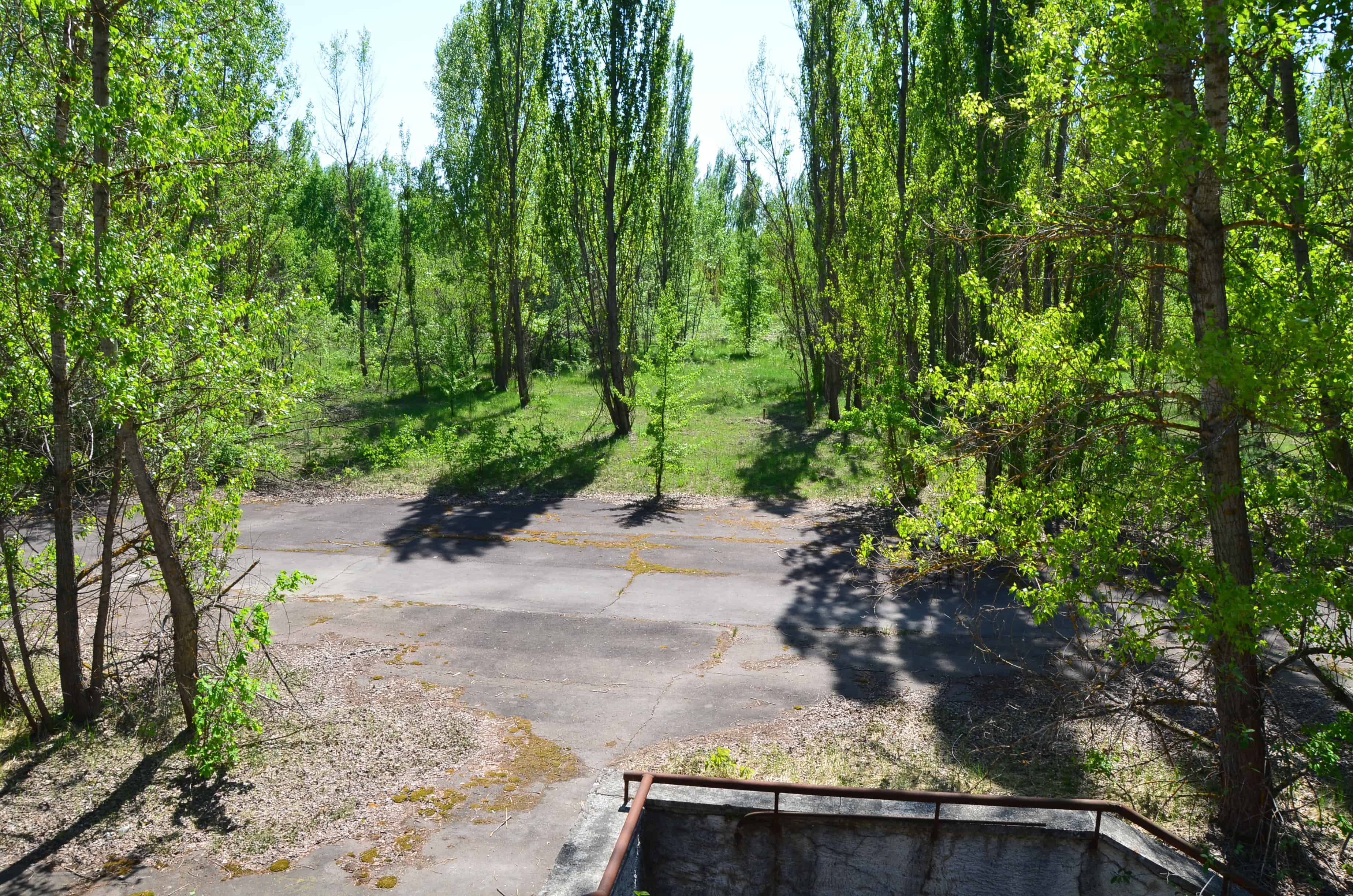 Looking towards the field at Stadium "Avangard" in Pripyat, Chernobyl Exclusion Zone, Ukraine