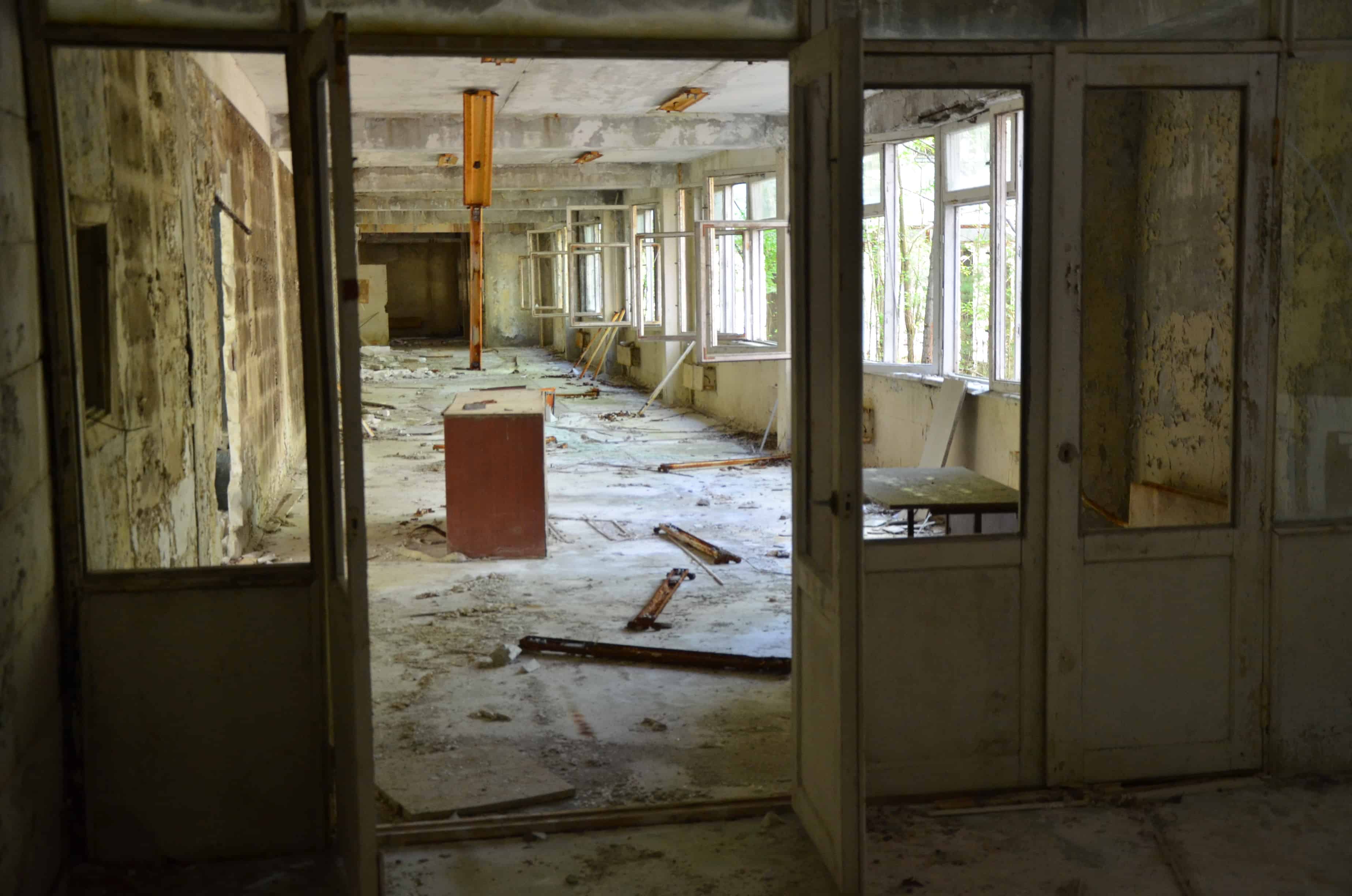 Hallway at Middle School #5 in Pripyat, Chernobyl Exclusion Zone, Ukraine