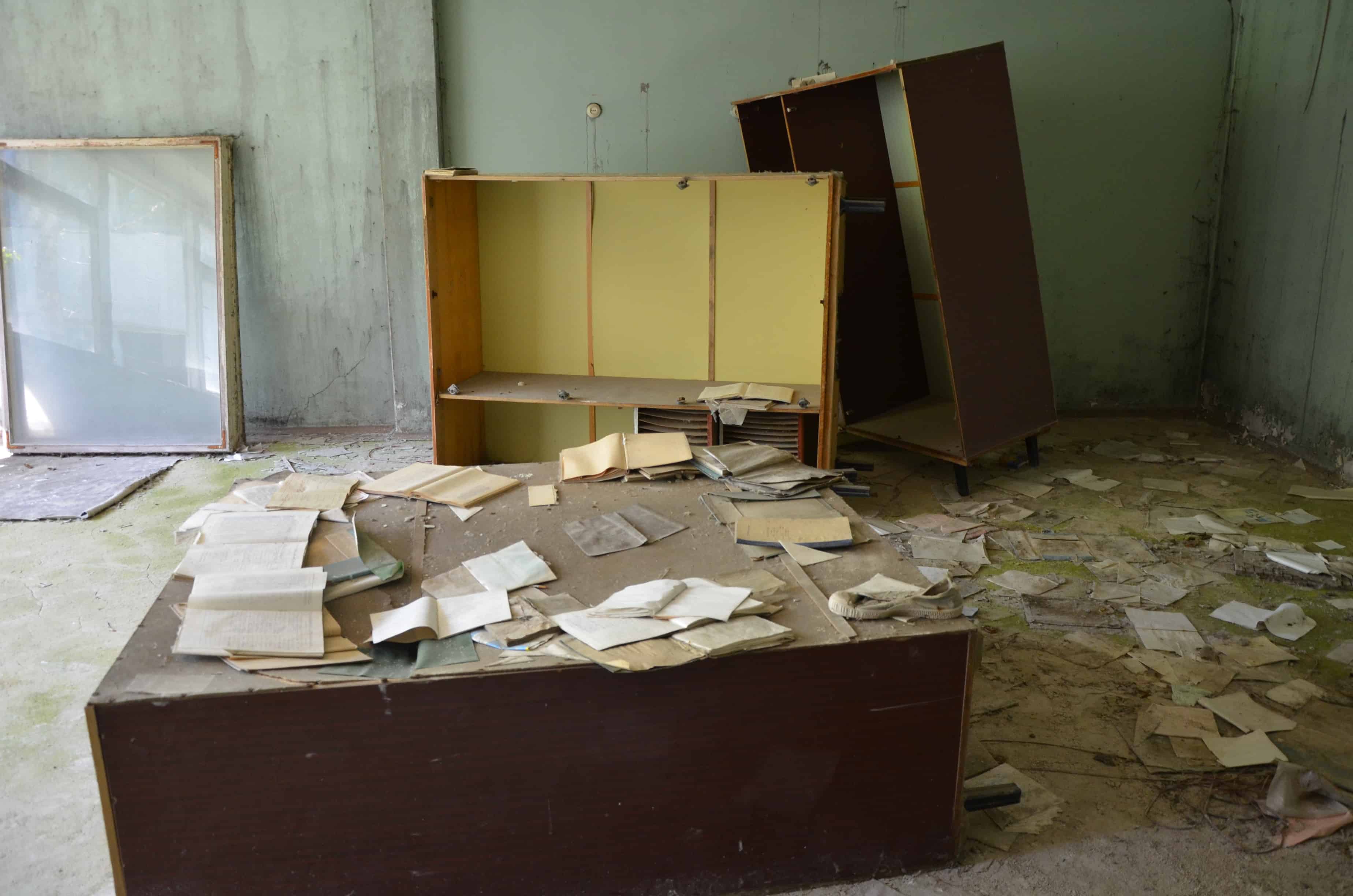 Teachers' room at Middle School #5 in Pripyat, Chernobyl Exclusion Zone, Ukraine