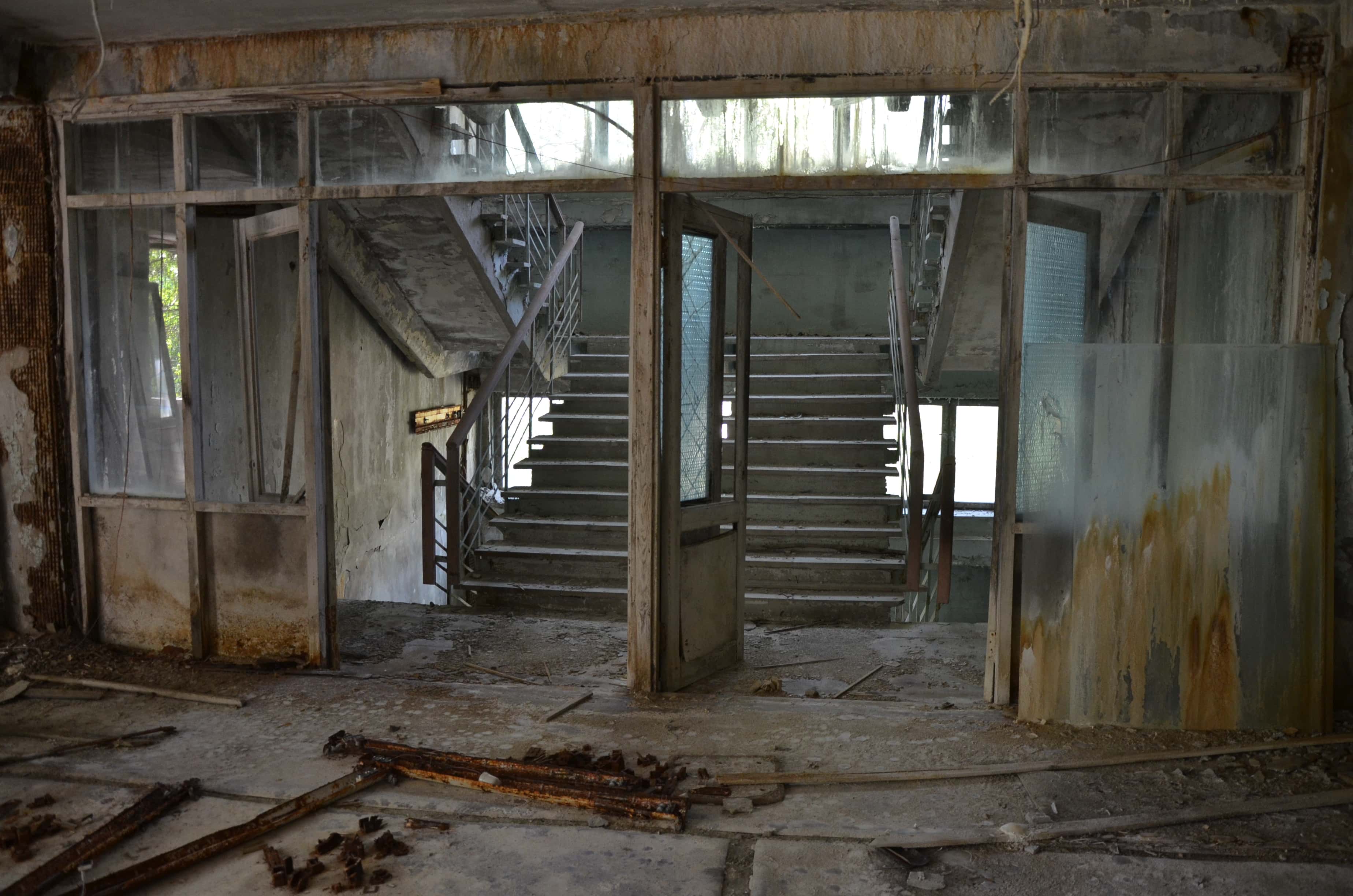 Stairway at Middle School #5 in Pripyat, Chernobyl Exclusion Zone, Ukraine