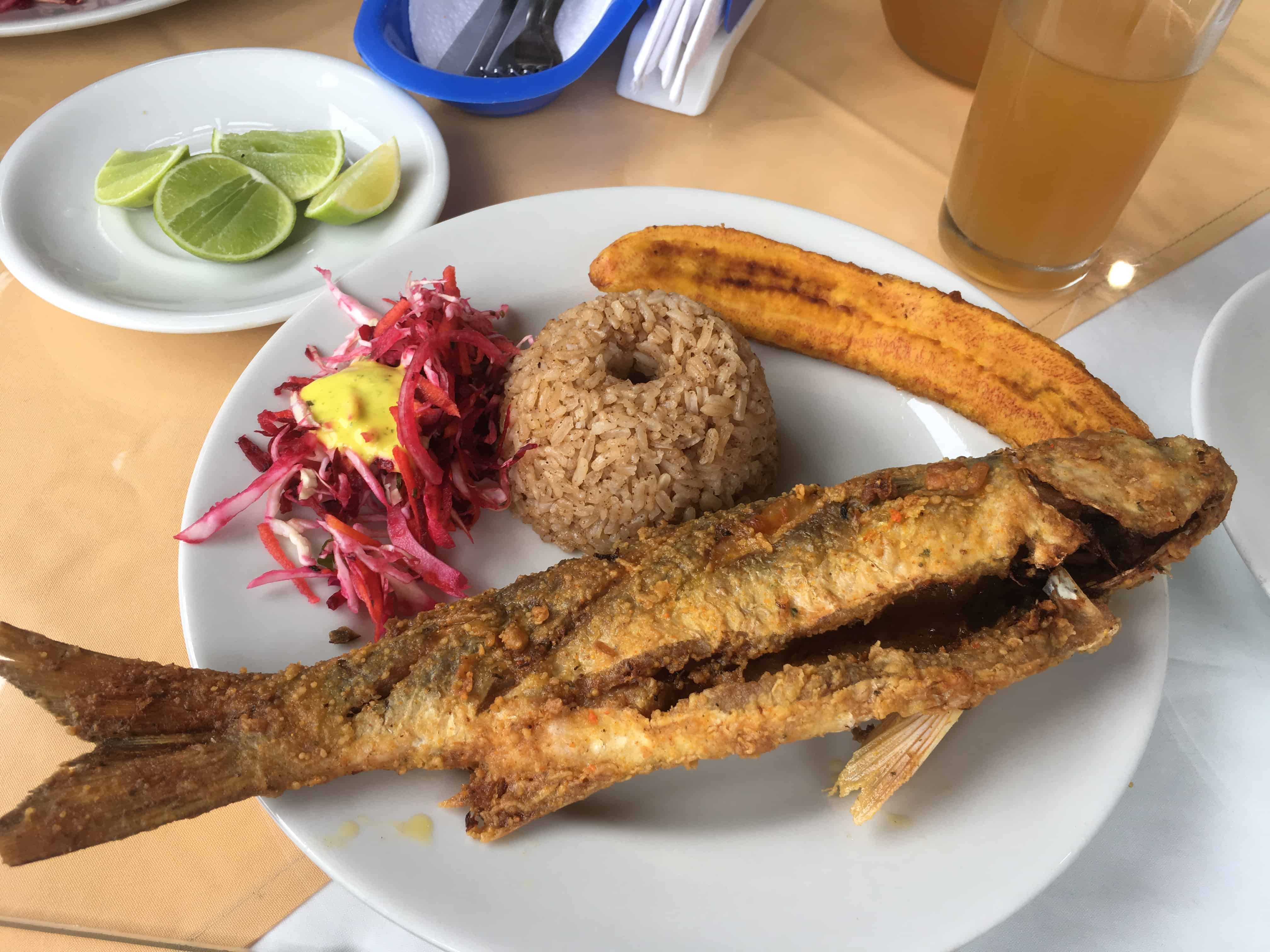 Fried fish at Cabañas Costa Real in Ladrilleros, Valle del Cauca, Colombia