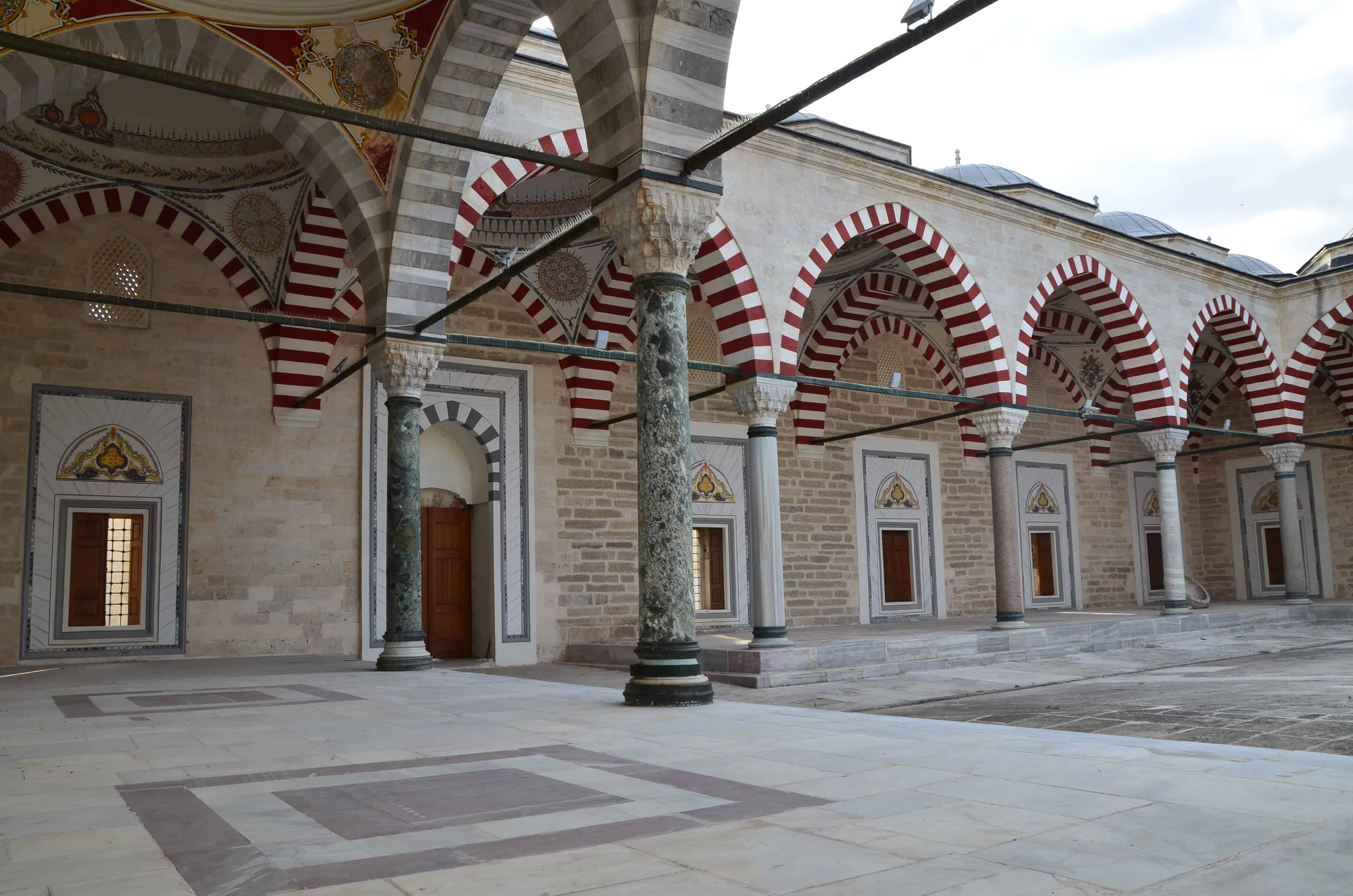 Arched portico at the inner courtyard at the Bayezid II Mosque in Edirne, Turkey