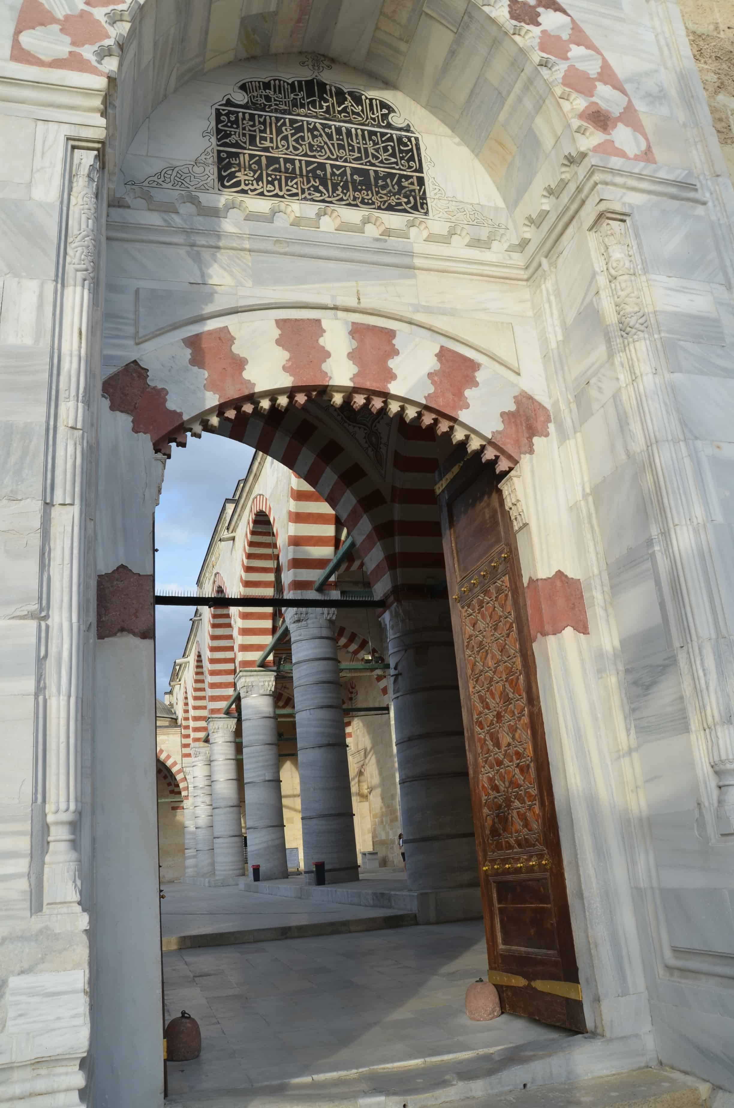 Entrance to the courtyard at the Mosque with Three Balconies in the Edirne historic city center, Turkey