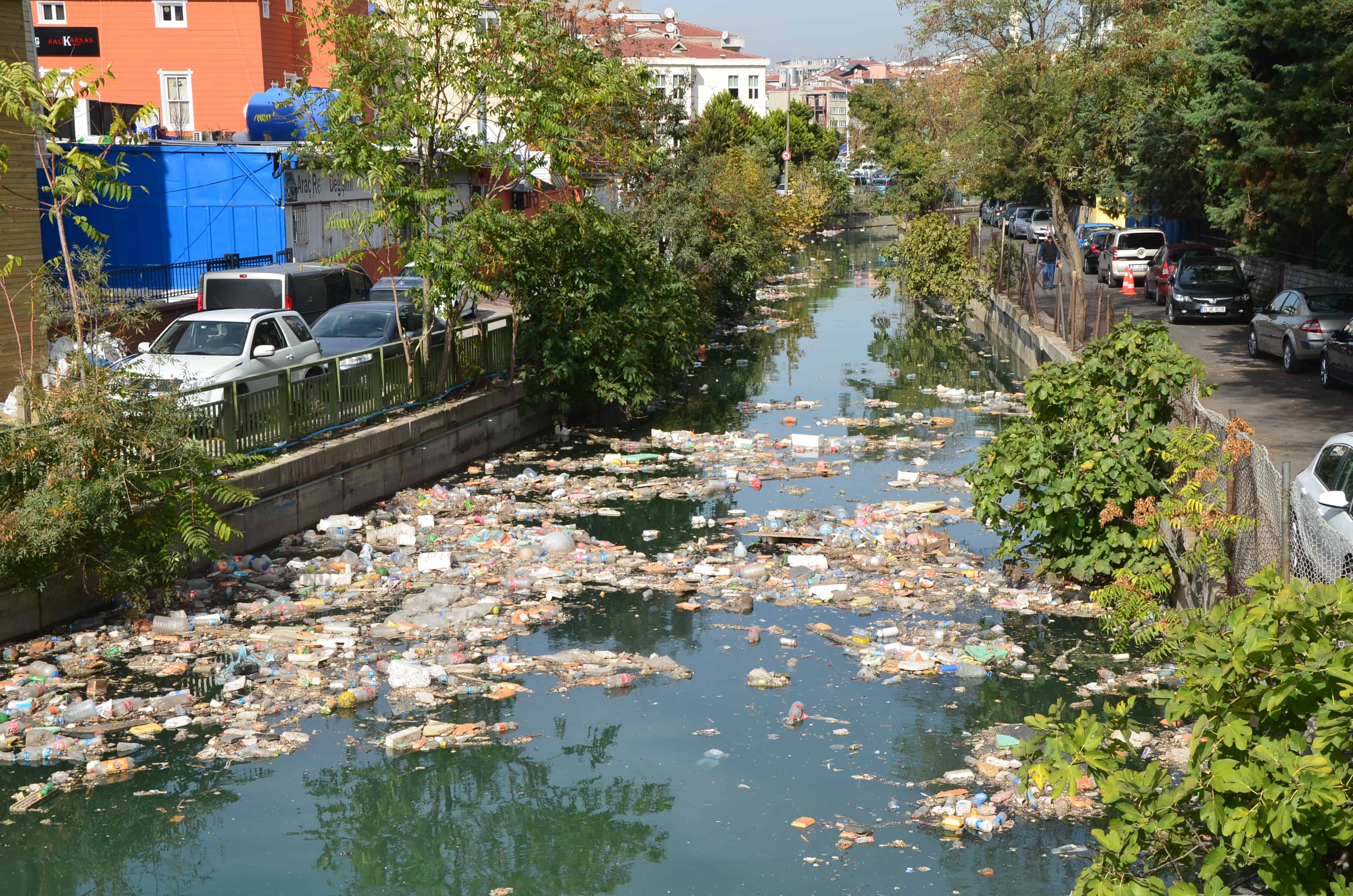 Polluted creek in Kadıköy, Istanbul, Turkey