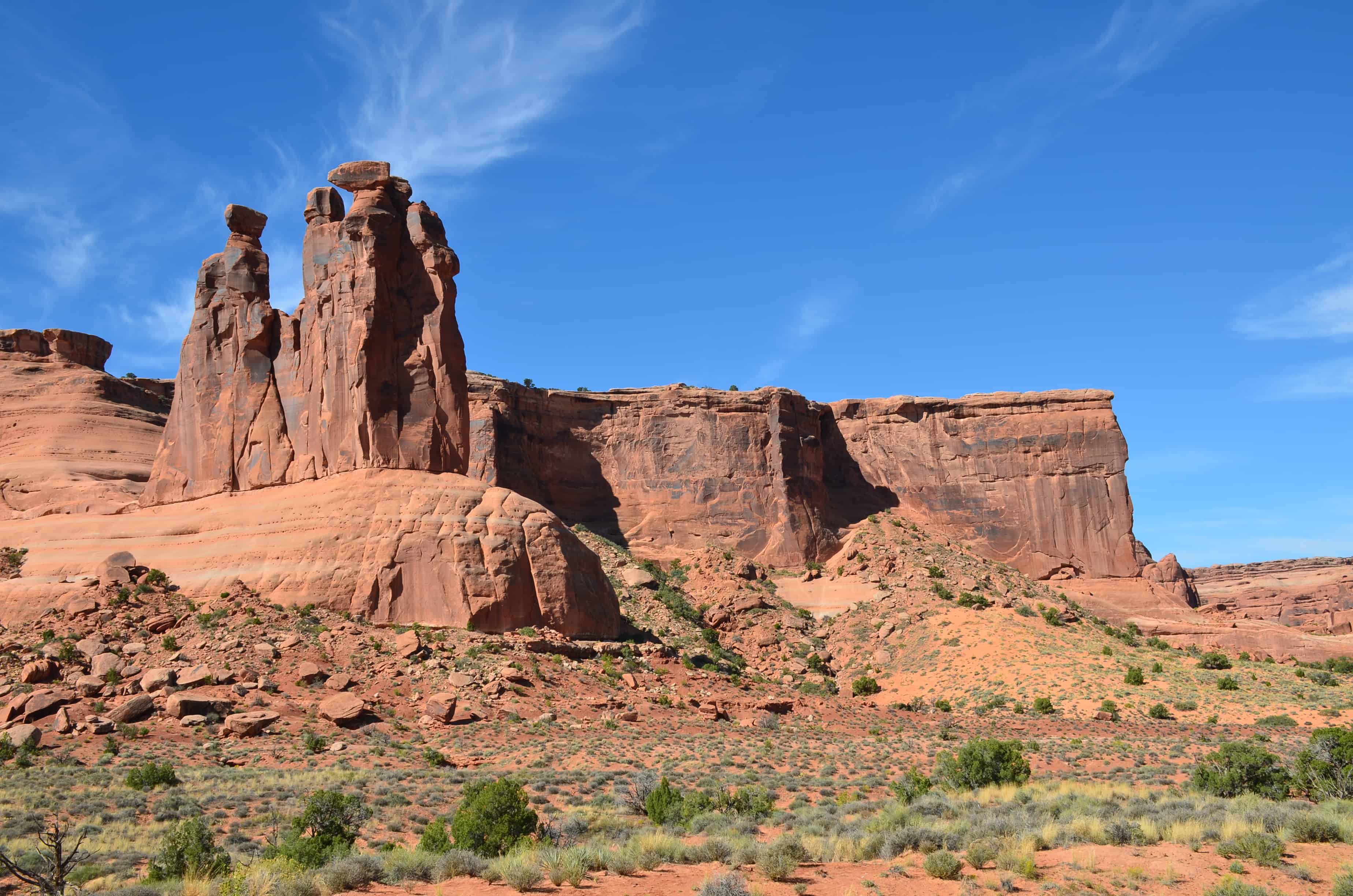 Three Gossips at Courthouse Towers Viewpoint at Arches National Park, Utah