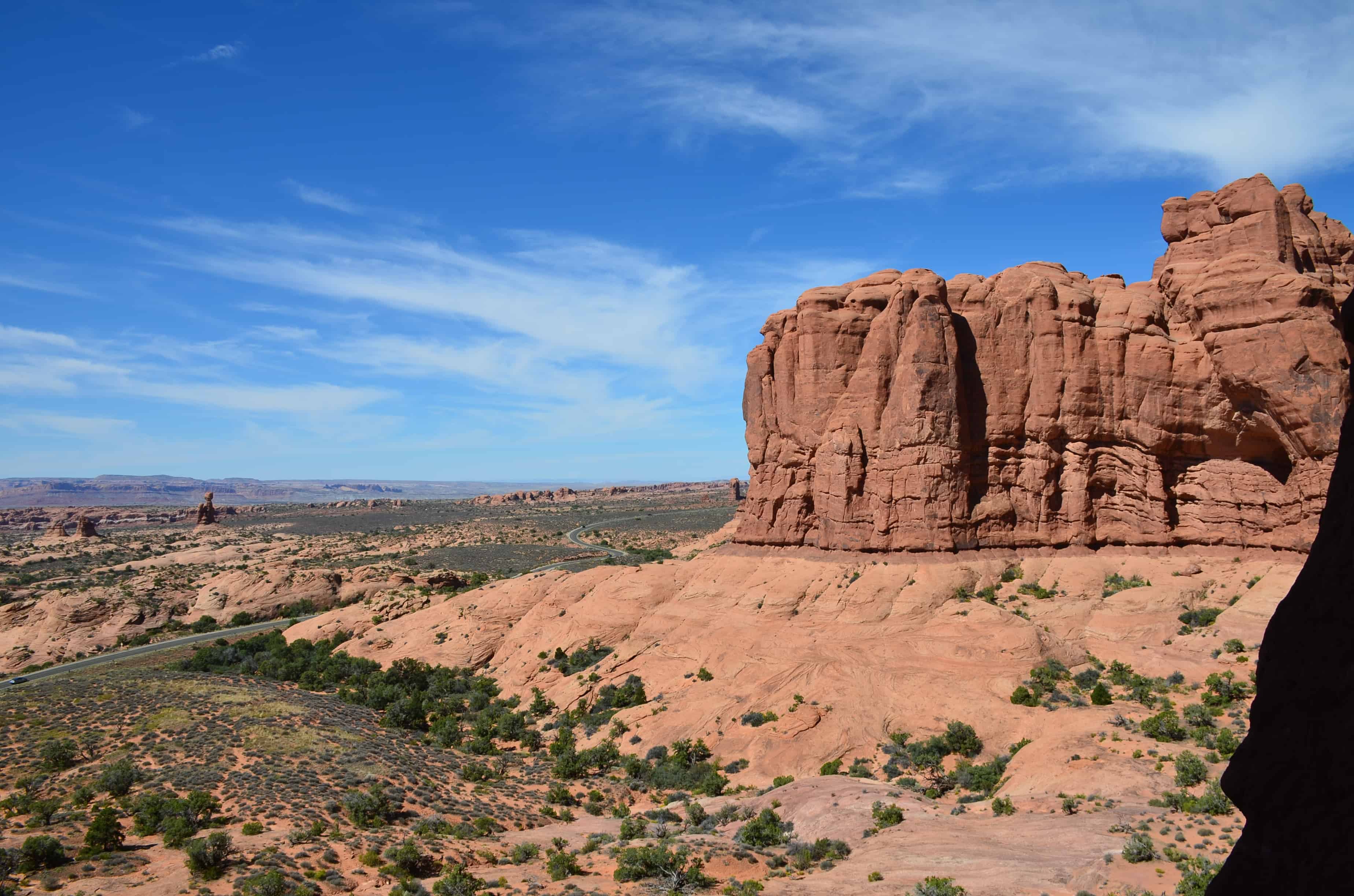 View from Double Arch at the Windows Section at Arches National Park in Utah
