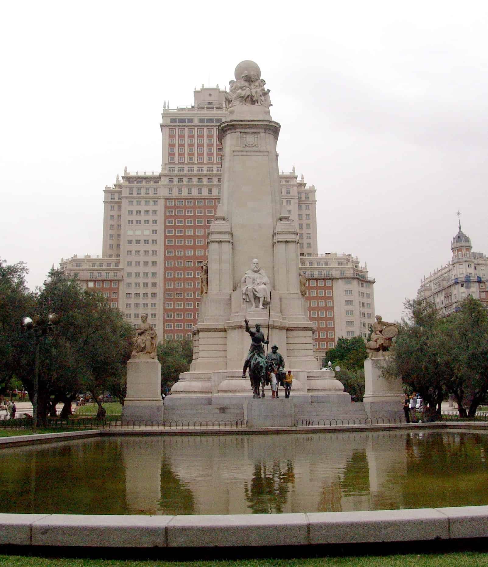 Cervantes monument at Plaza de España in Madrid, Spain