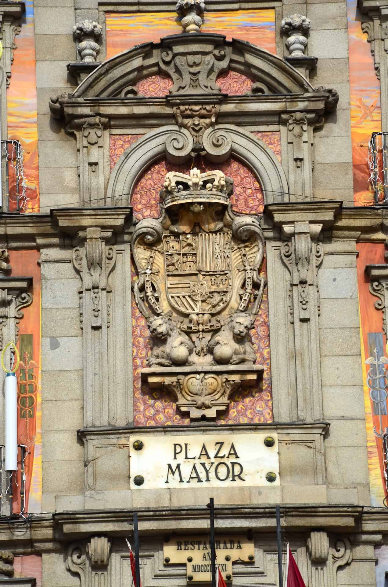 Spanish coat of arms on Casa de la Panadería in Plaza Mayor