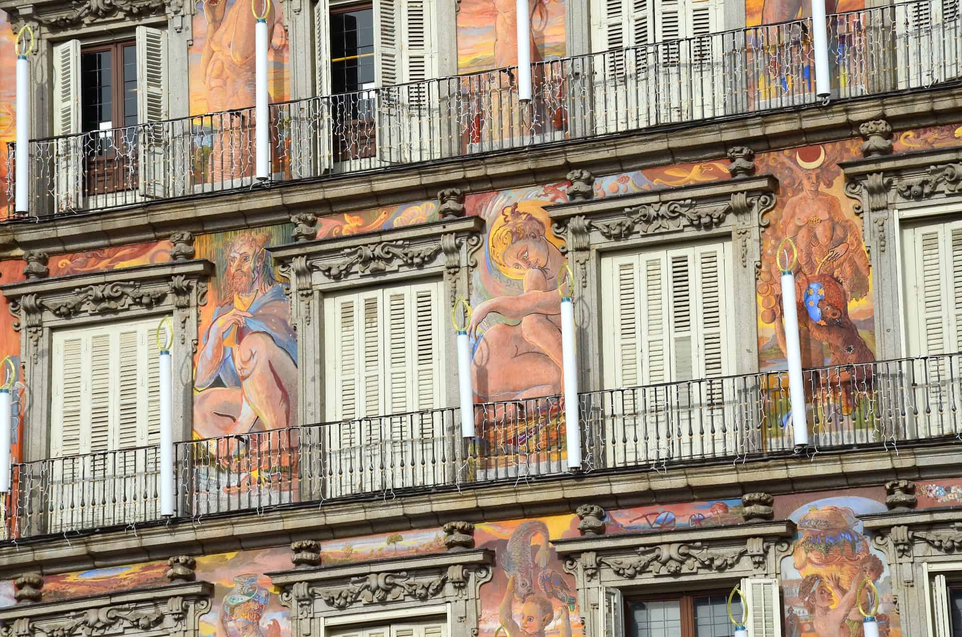 Frescoes on Casa de la Panadería in Plaza Mayor in the Historic Center of Madrid, Spain