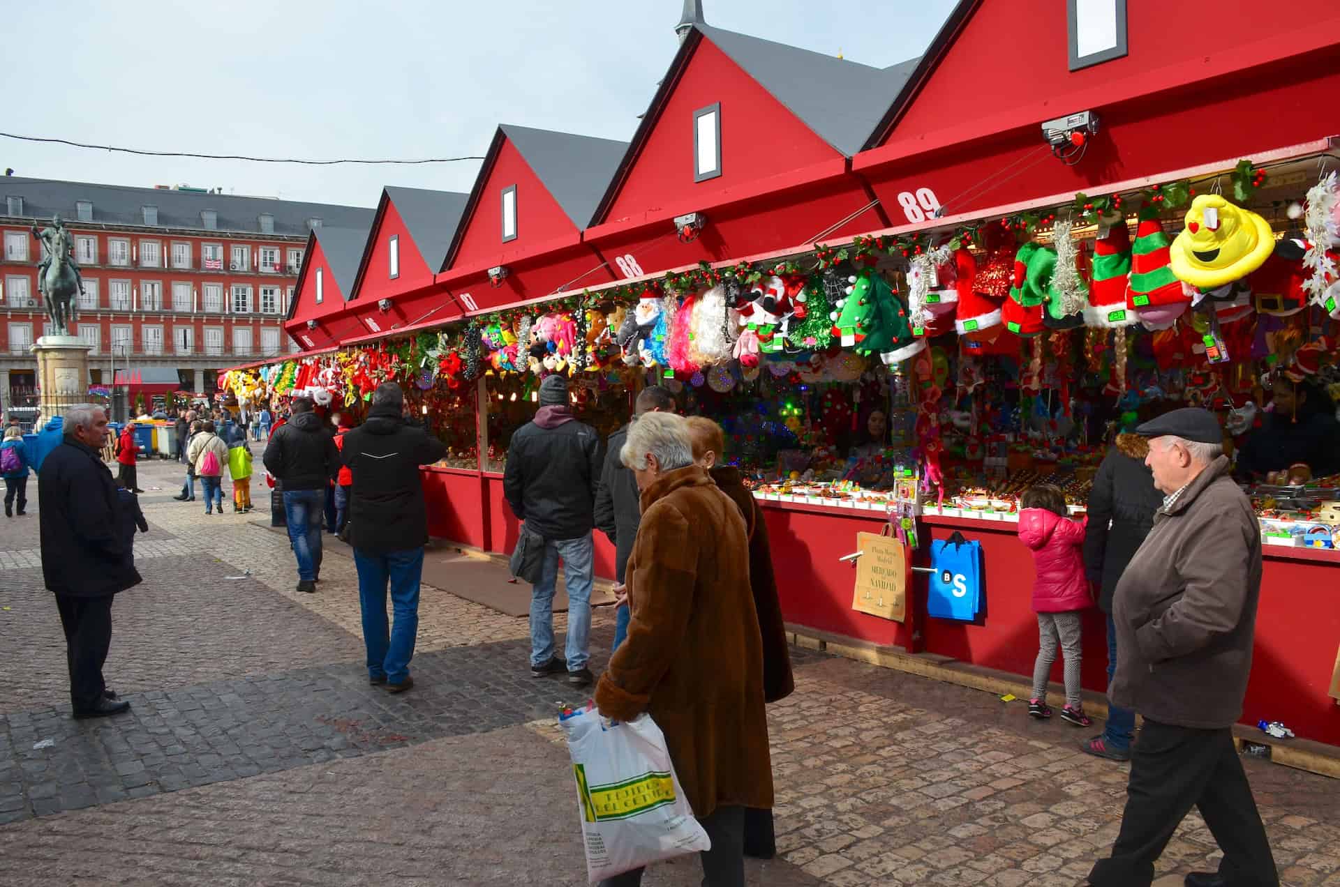 Christmas market in Plaza Mayor in the Historic Center of Madrid, Spain