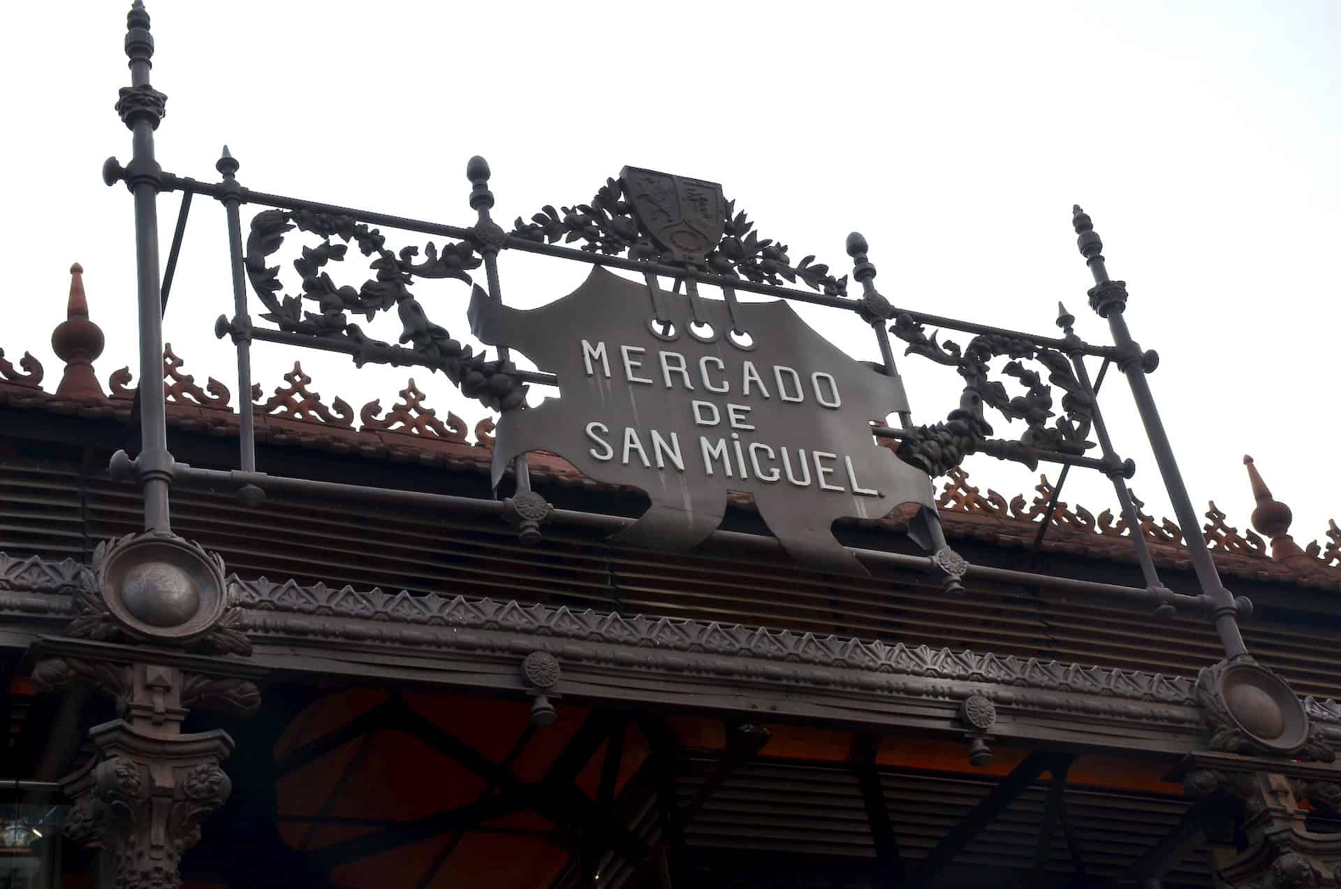 Sign for the San Miguel Market in the Historic Center of Madrid, Spain