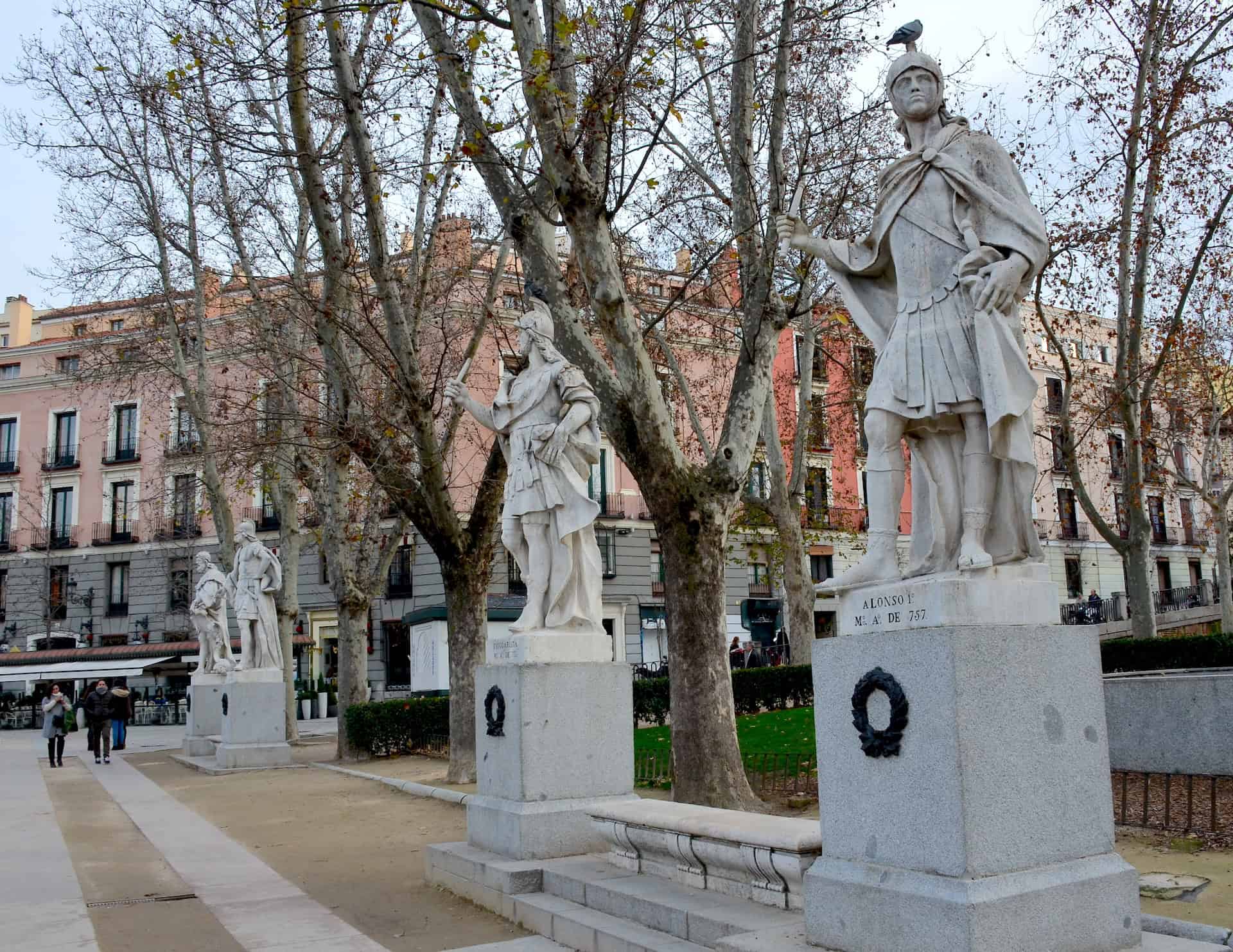 Statues of Gothic kings at Plaza de Oriente in the Historic Center of Madrid, Spain