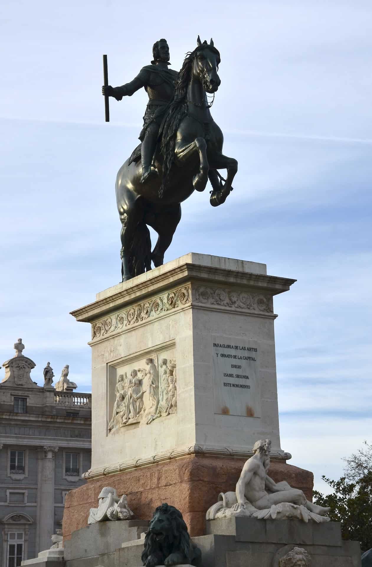 Monument to Felipe IV at Plaza de Oriente in the Historic Center of Madrid, Spain