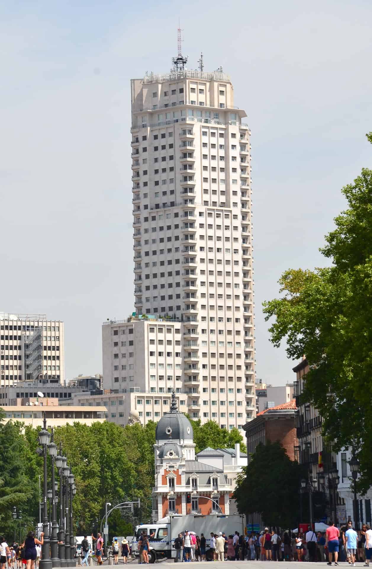 Torre de Madrid from Plaza de Oriente in Madrid, Spain