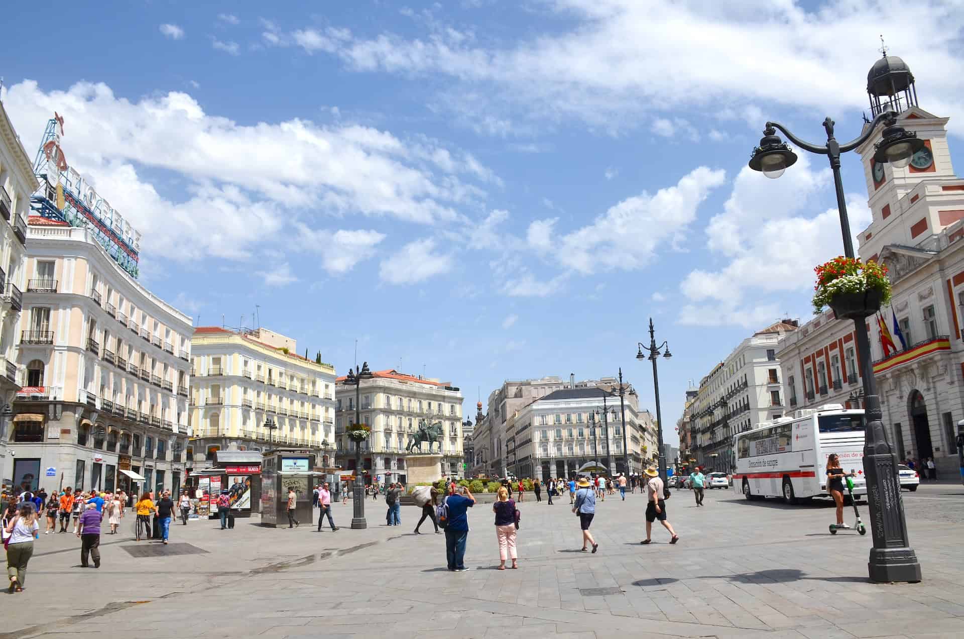 Looking east at Puerta del Sol in the Historic Center of Madrid, Spain