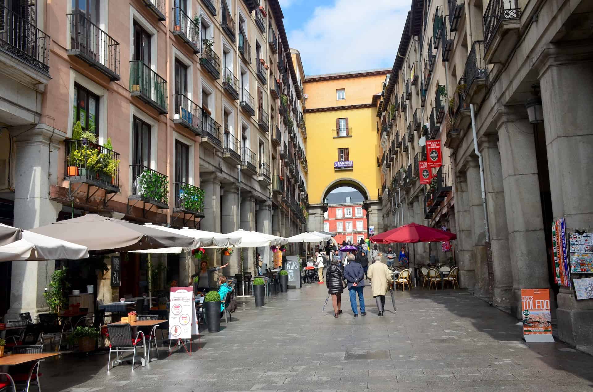 Calle de Toledo entrance to Plaza Mayor in the Historic Center of Madrid, Spain