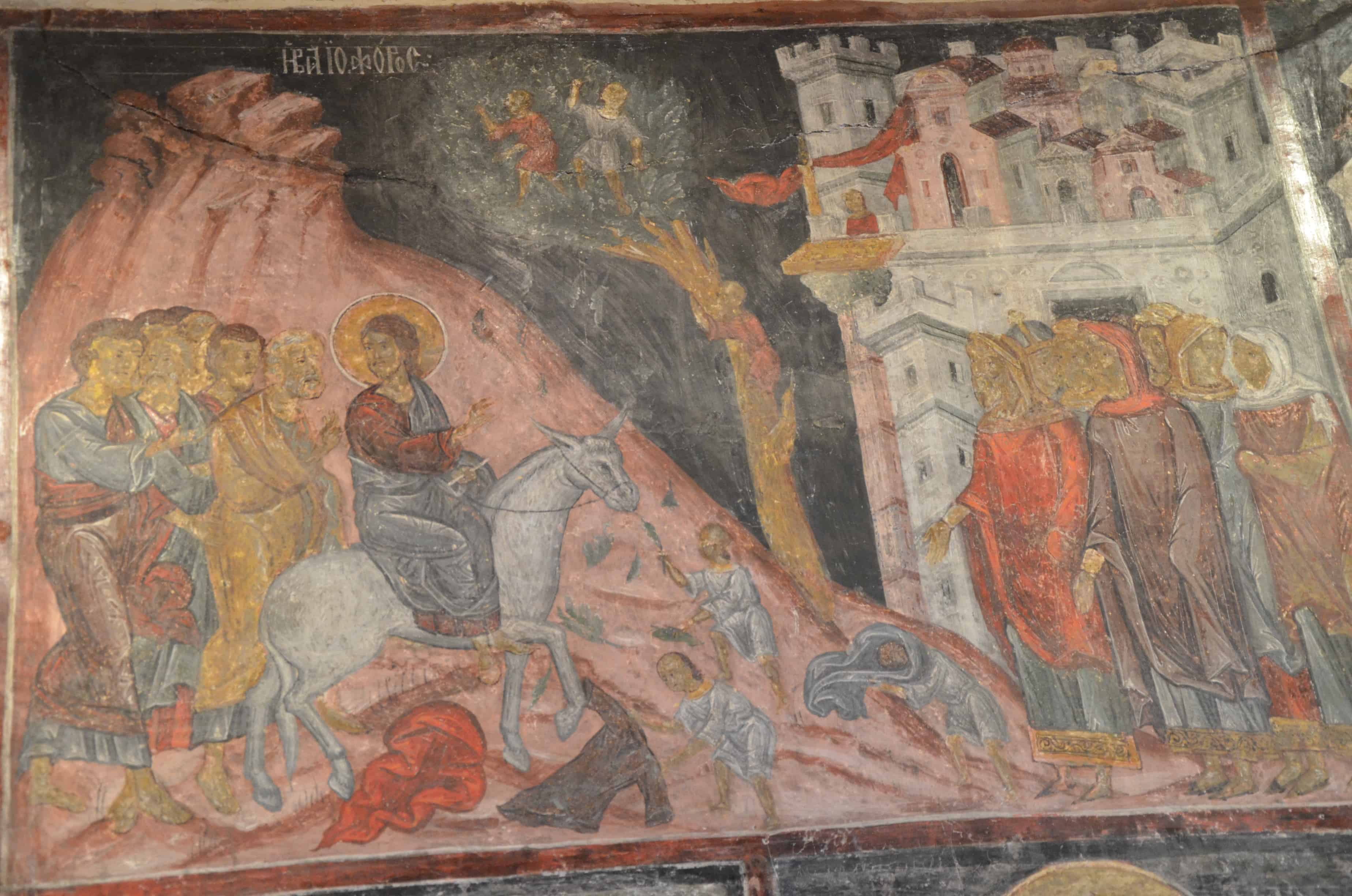 Christ entering Jerusalem on a donkey in the Church of the Holy Saviour in Nessebar, Bulgaria