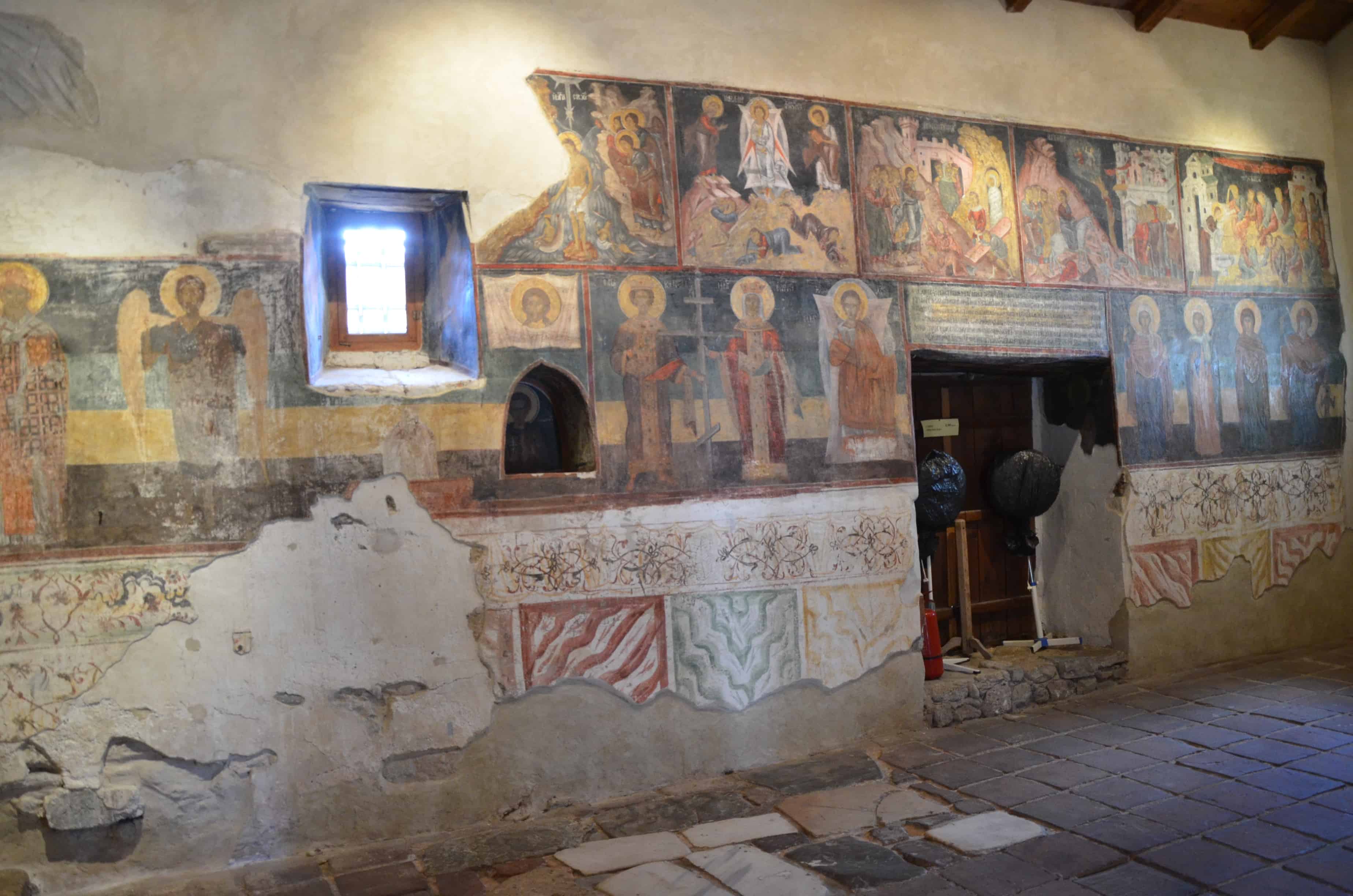 A wall containing frescoes in the Church of the Holy Saviour in Nessebar, Bulgaria