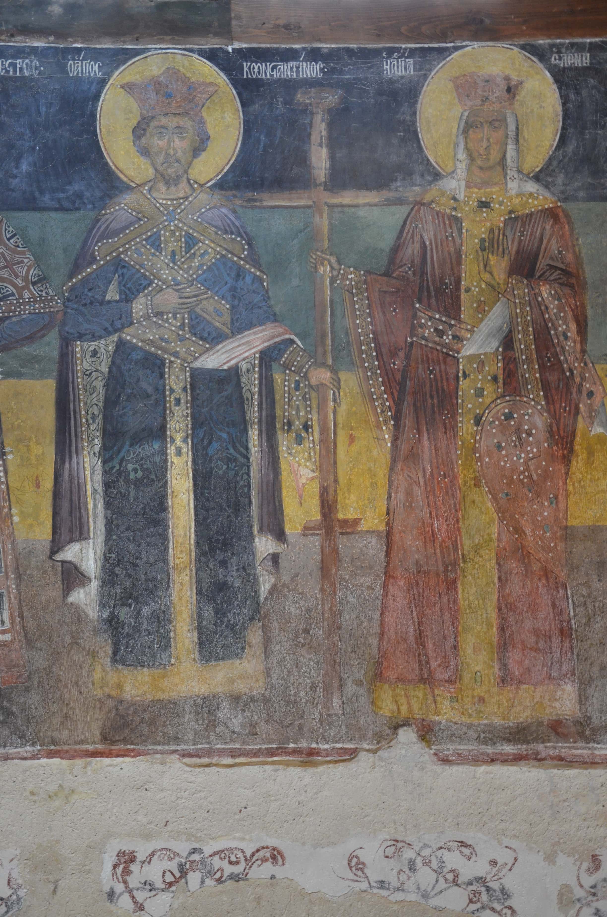 Saints Constantine and Helen in the nave at the Church of Saint Stephen in Nessebar, Bulgaria