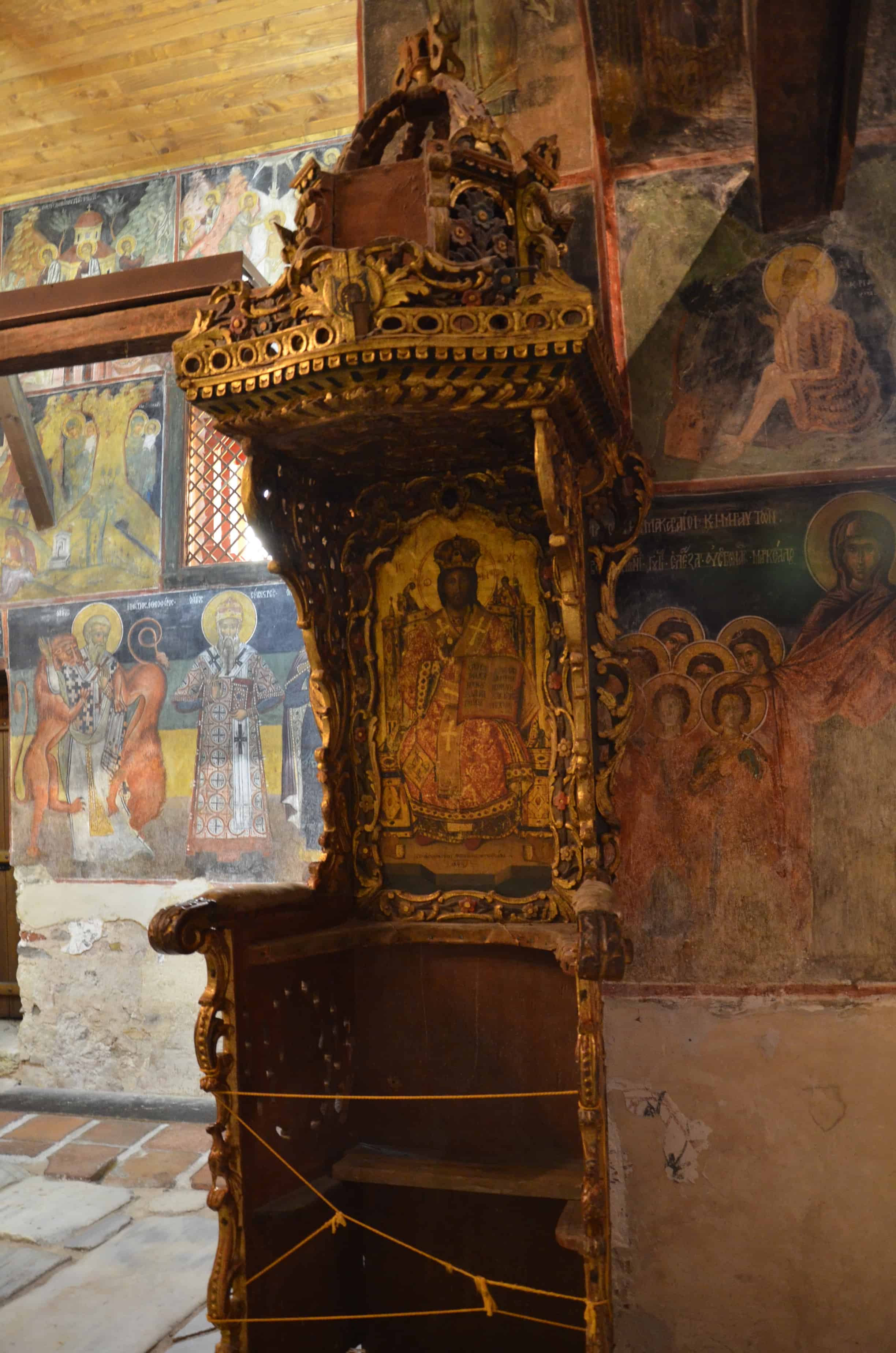 Throne in the nave at the Church of Saint Stephen in Nessebar, Bulgaria