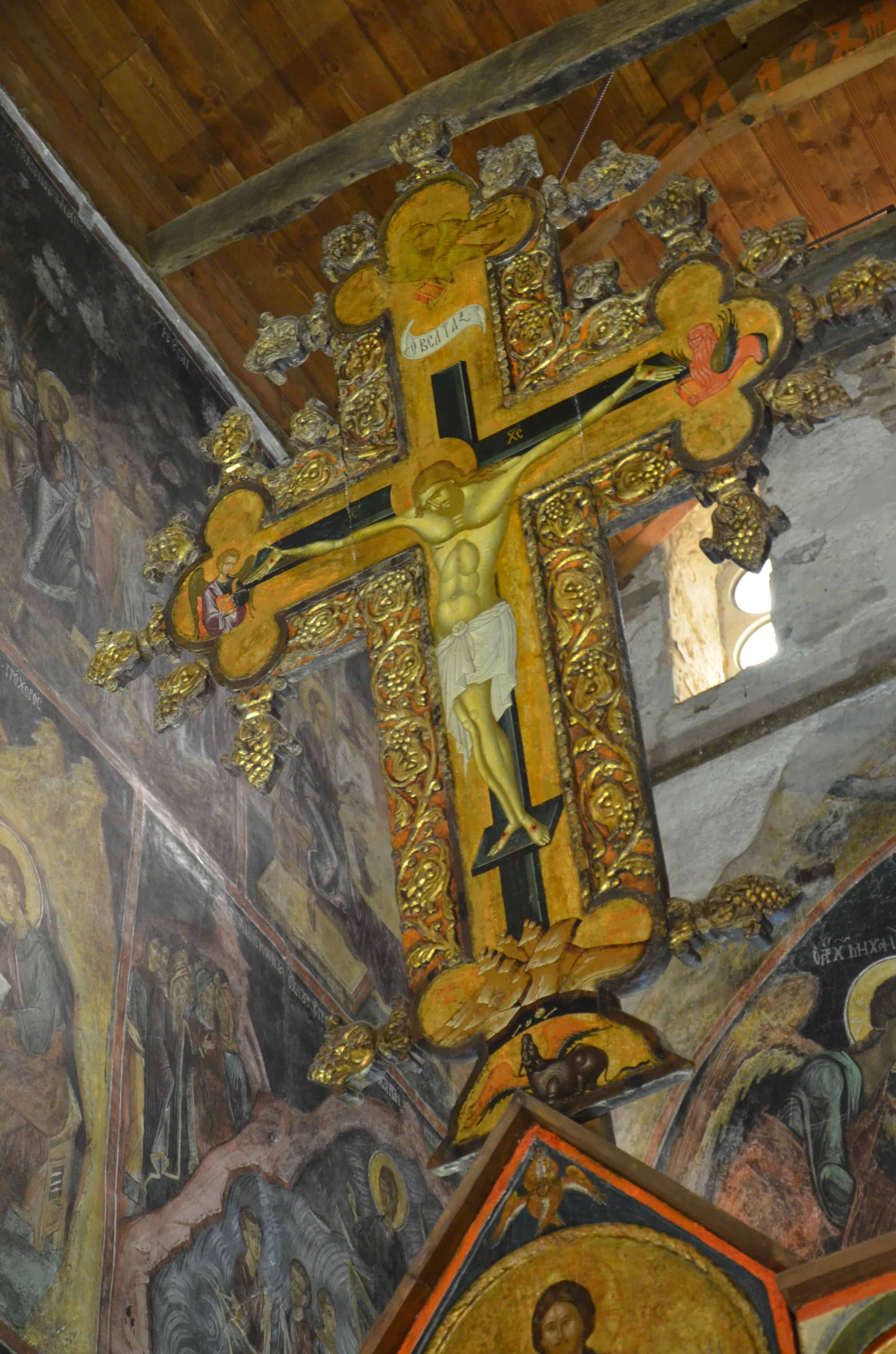 Cross on the iconostasis in the nave at the Church of Saint Stephen in Nessebar, Bulgaria
