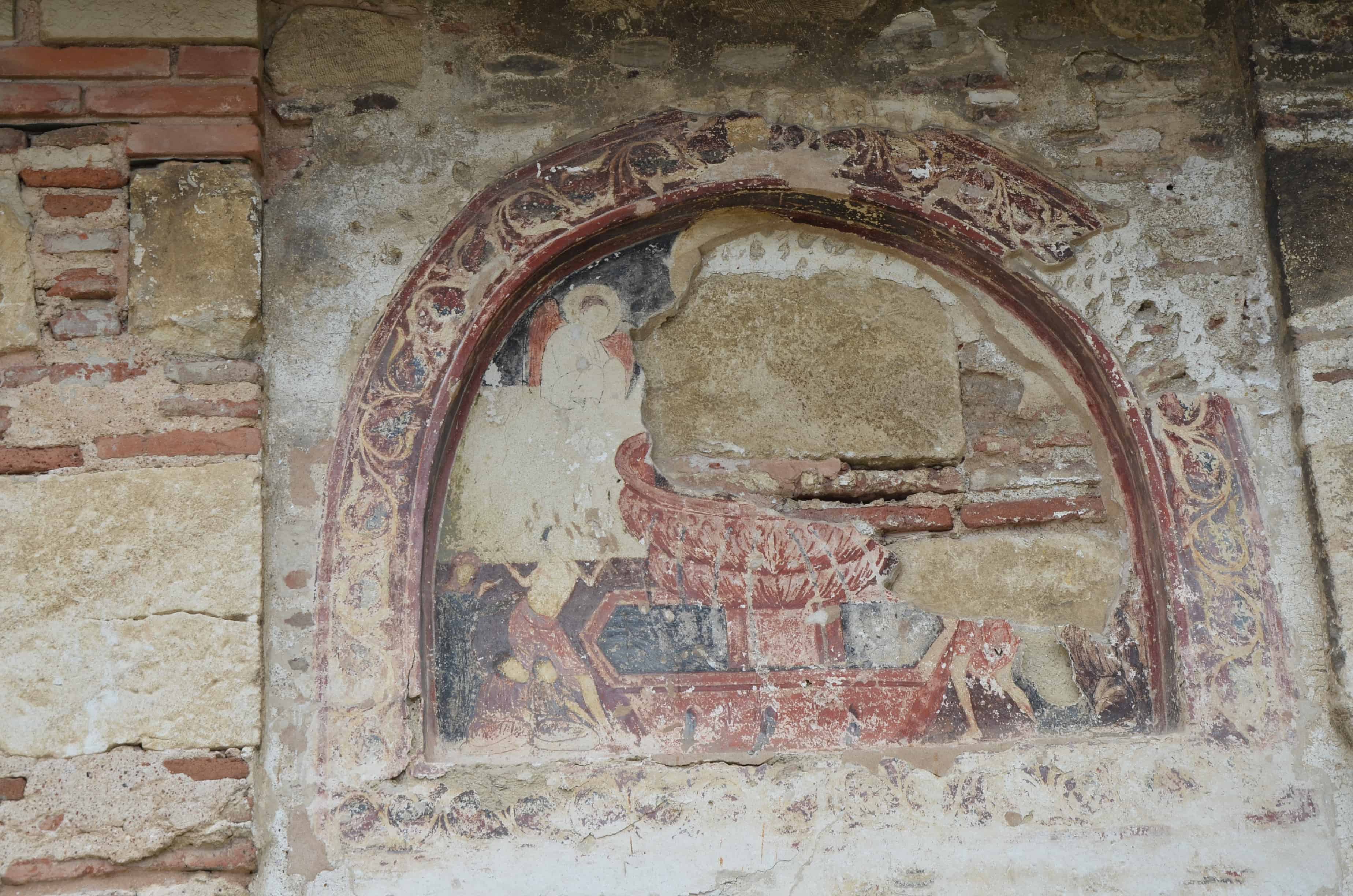 Damaged fresco in the nave at the Church of Saint Stephen in Nessebar, Bulgaria