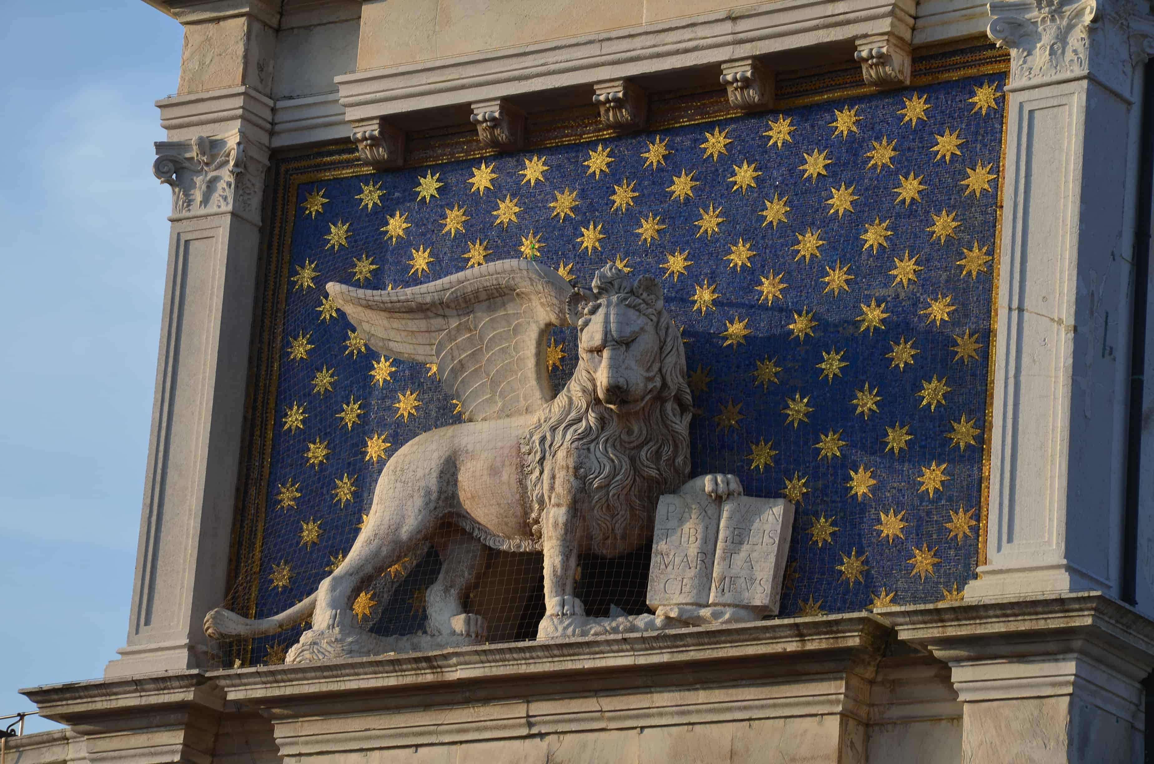 Lion of Saint Mark on the Clock Tower in Venice, Italy