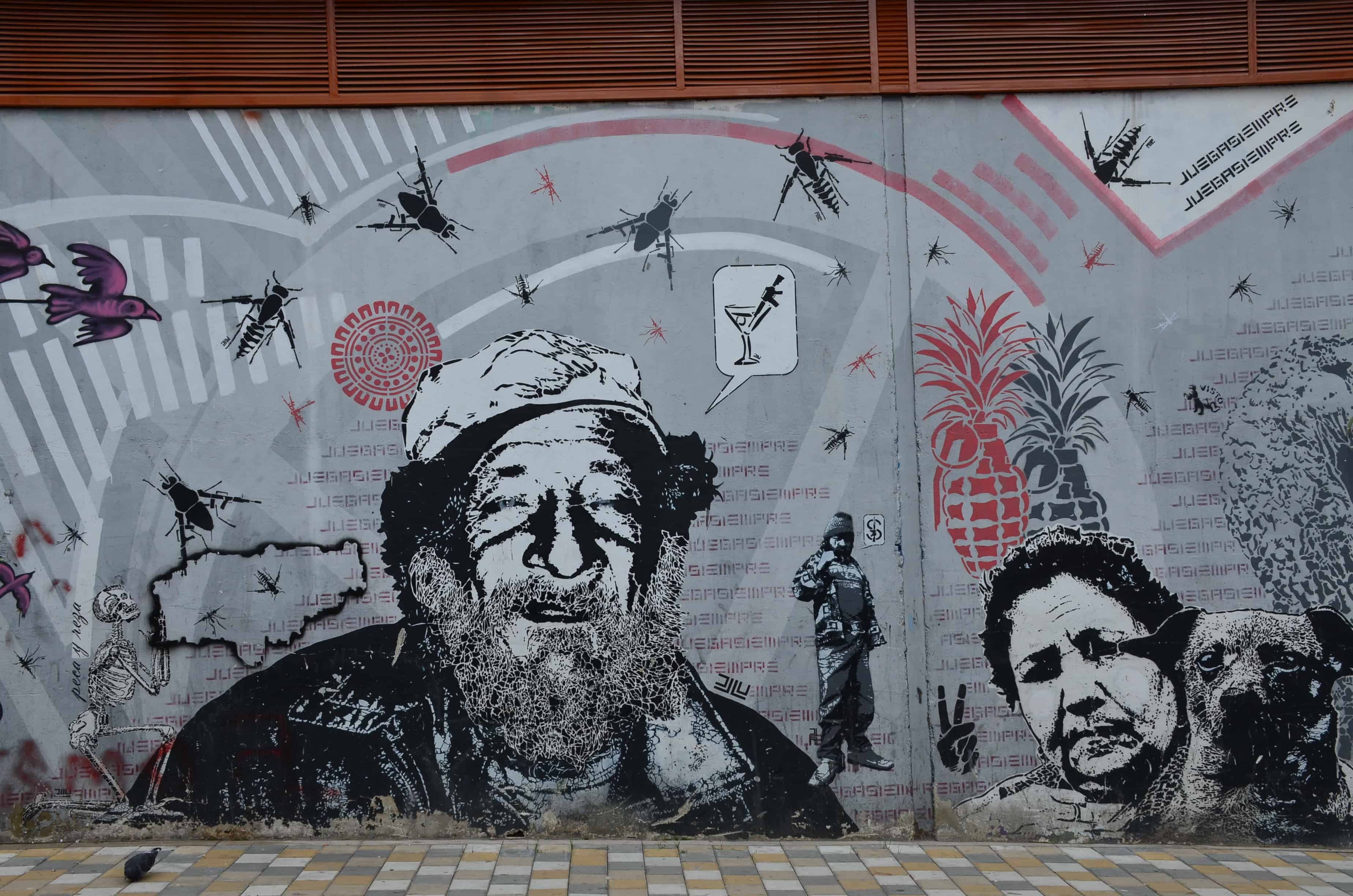 Political graffiti on the Bogotá Graffiti Tour in Bogotá, Colombia