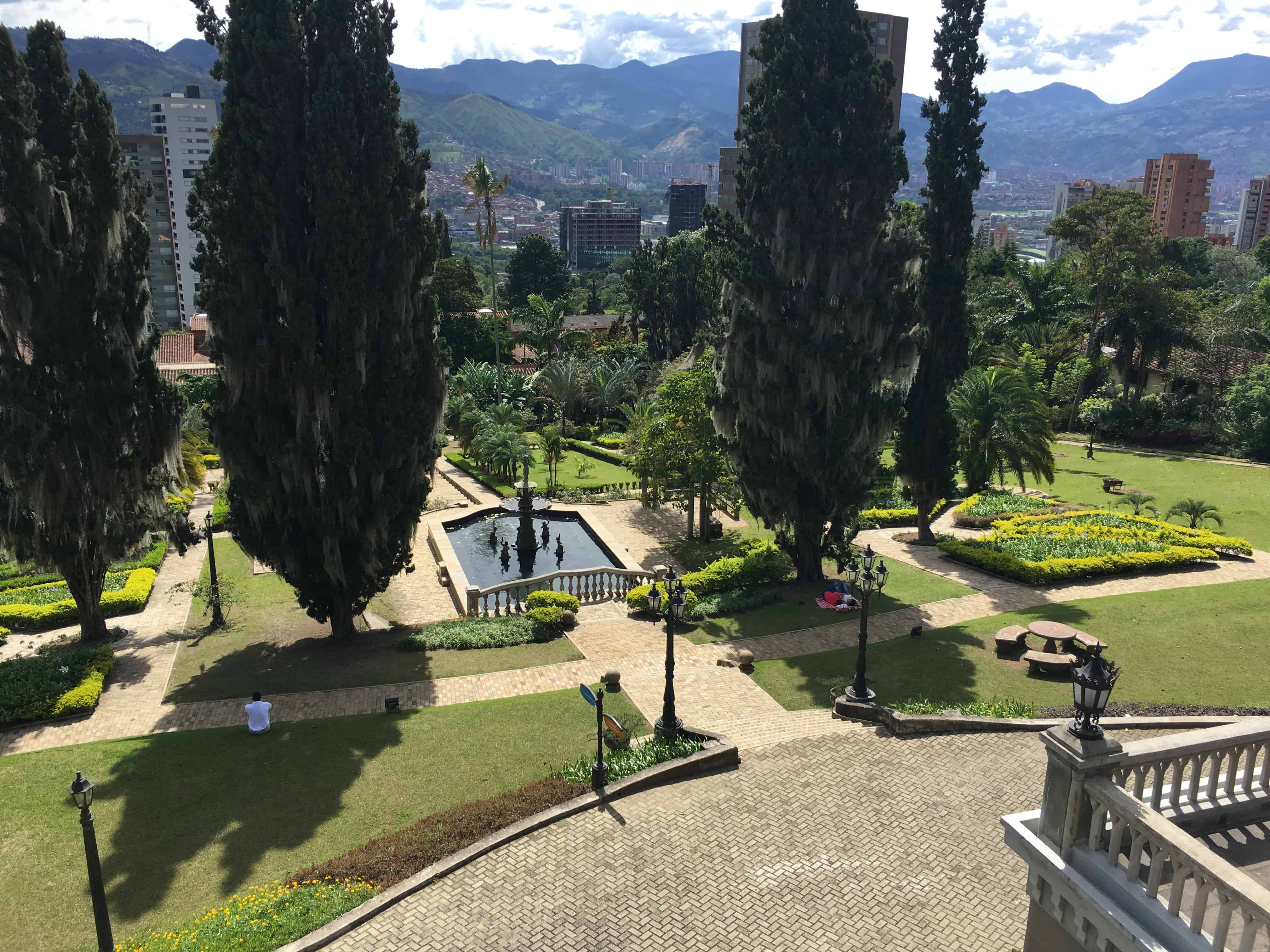 Garden in front of the mansion at the El Castillo Museum in Medellín, Antioquia, Colombia