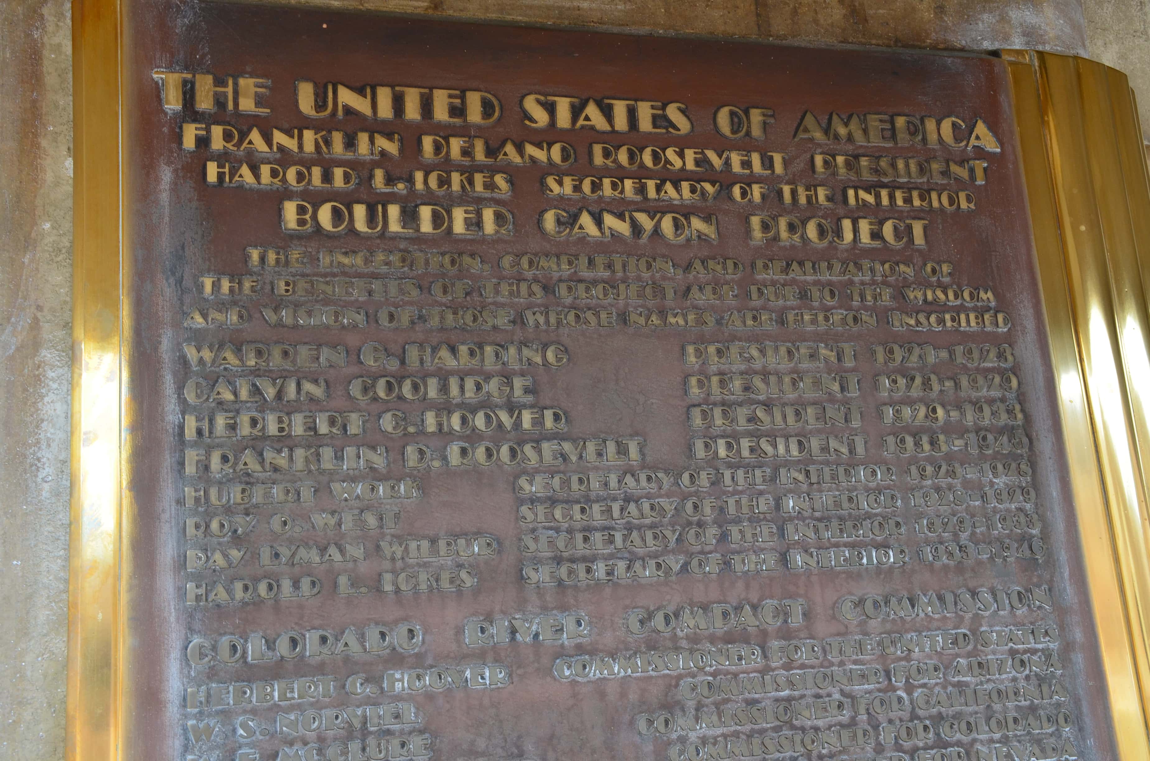 Commemorative plaque at Hoover Dam in Nevada
