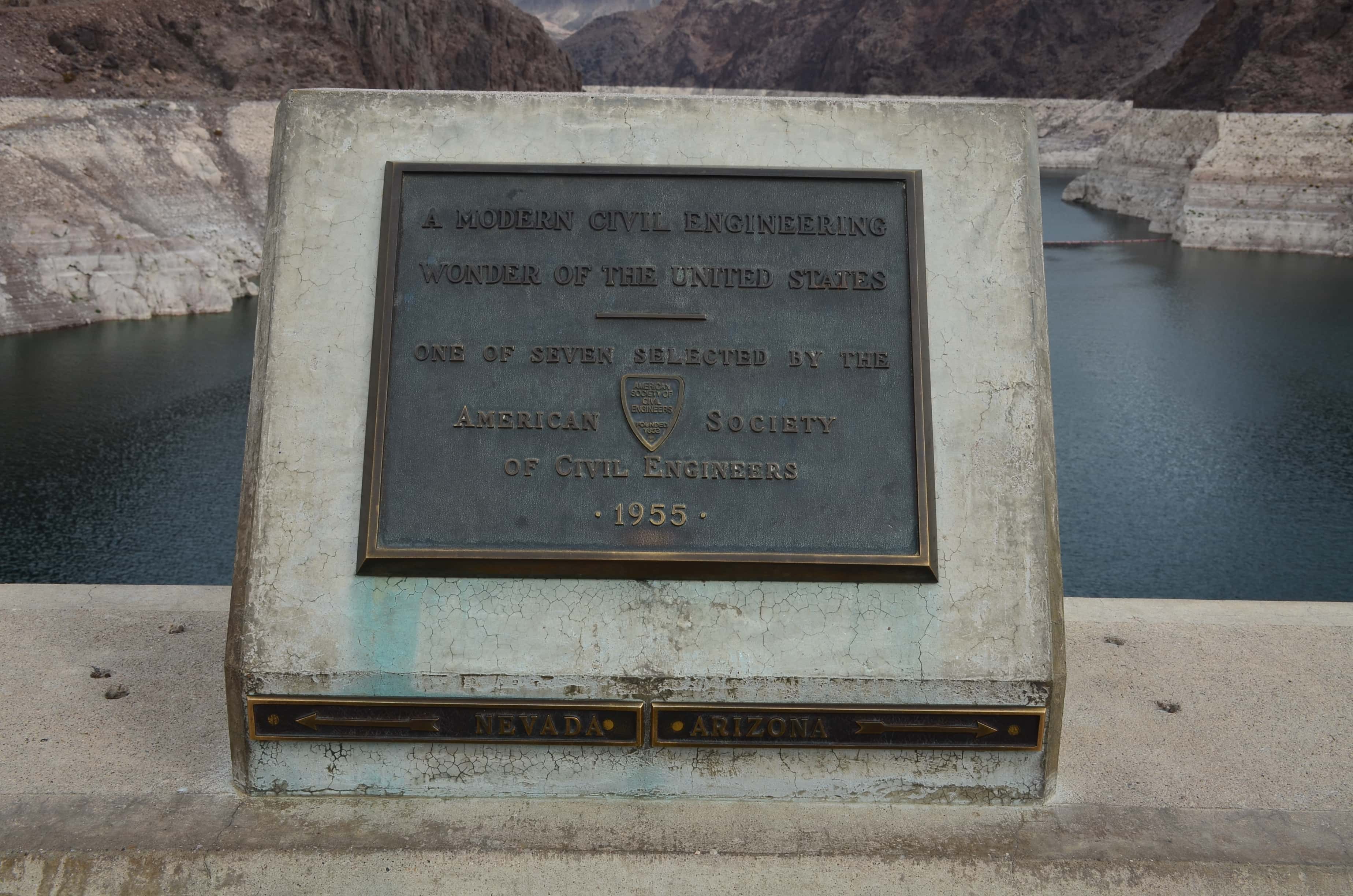 Plaque showing the Nevada - Arizona border at Hoover Dam in Nevada