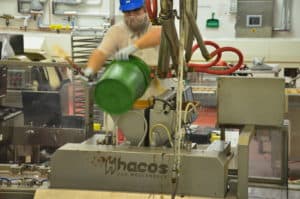A worker on the Ethel M Chocolate Factory tour in Henderson, Nevada