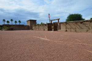 Gates of the fort at Old Las Vegas Mormon Fort State Historic Park in Nevada