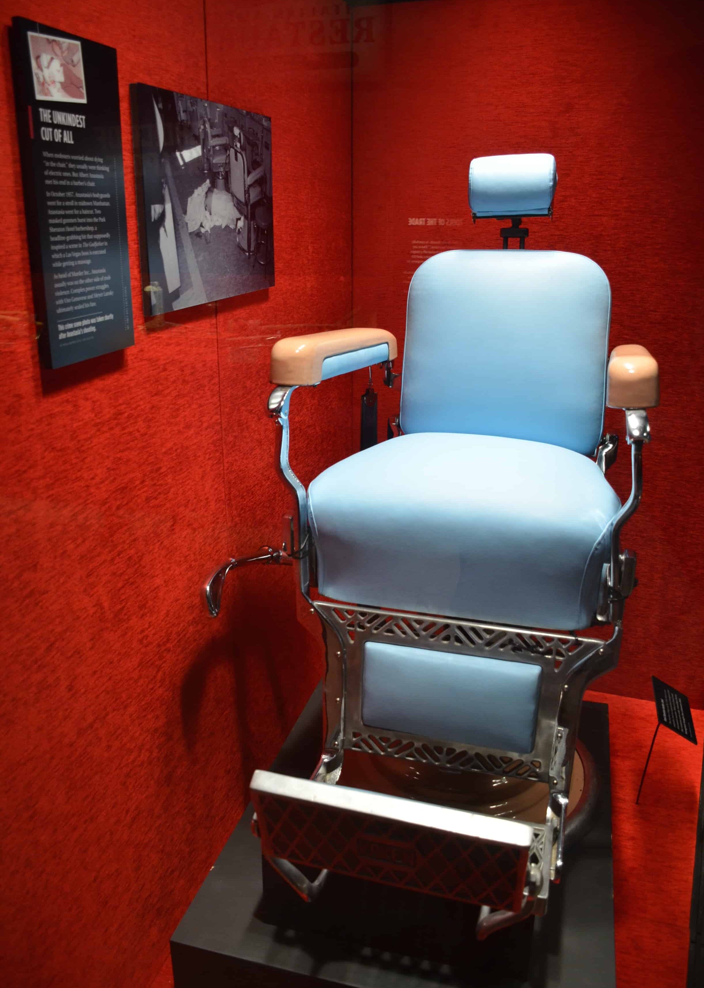 Barber chair where Albert Anastasia was murdered at the Mob Museum in Las Vegas, Nevada