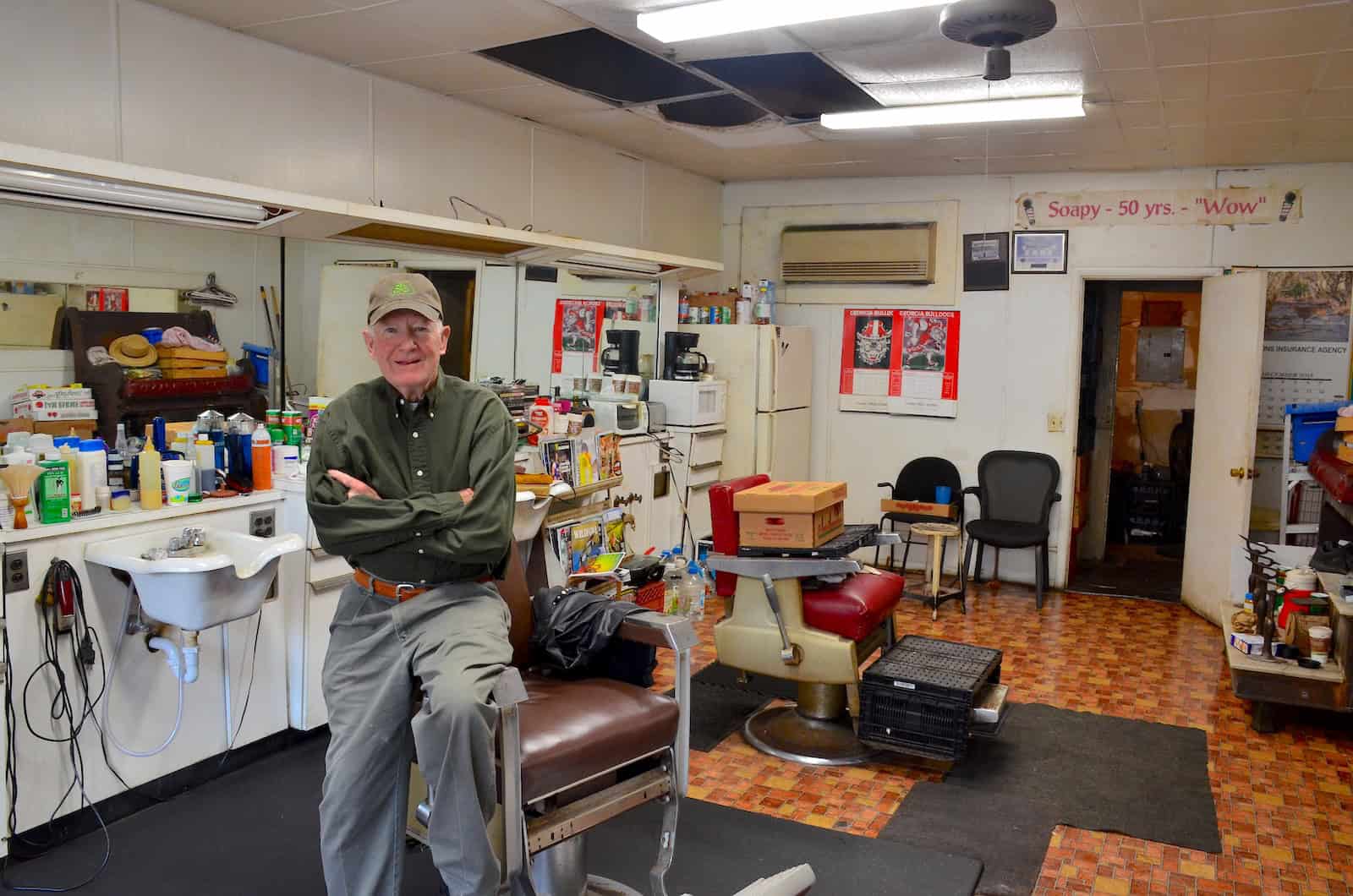 Soapy in his barber shop in Americus, Georgia